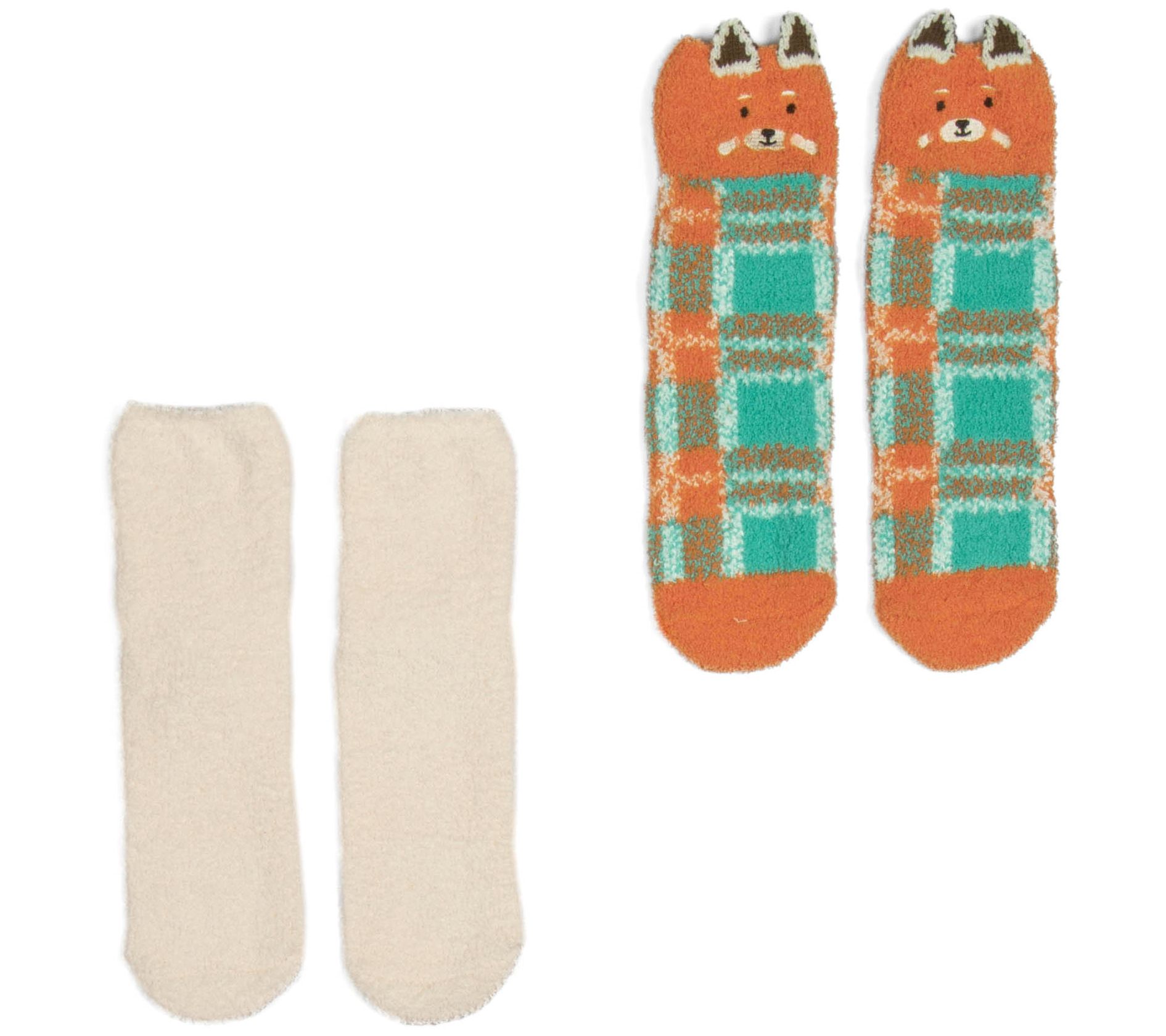 Lug Set of 2 Plush Crew Non-Slip Socks -Trolley Friends