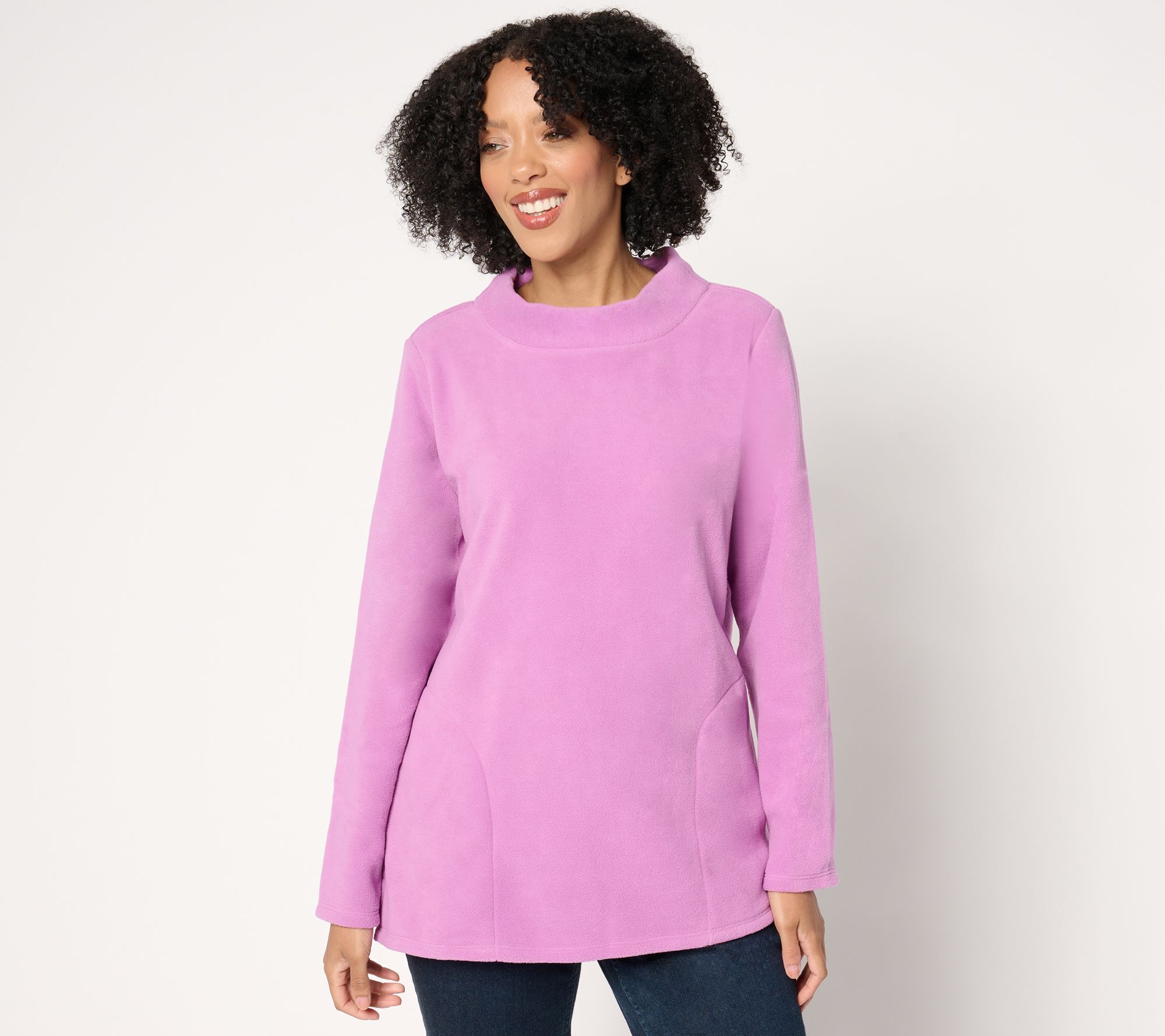 Denim & Co. Regular Mock Neck Fleece Tunic w/ Pockets