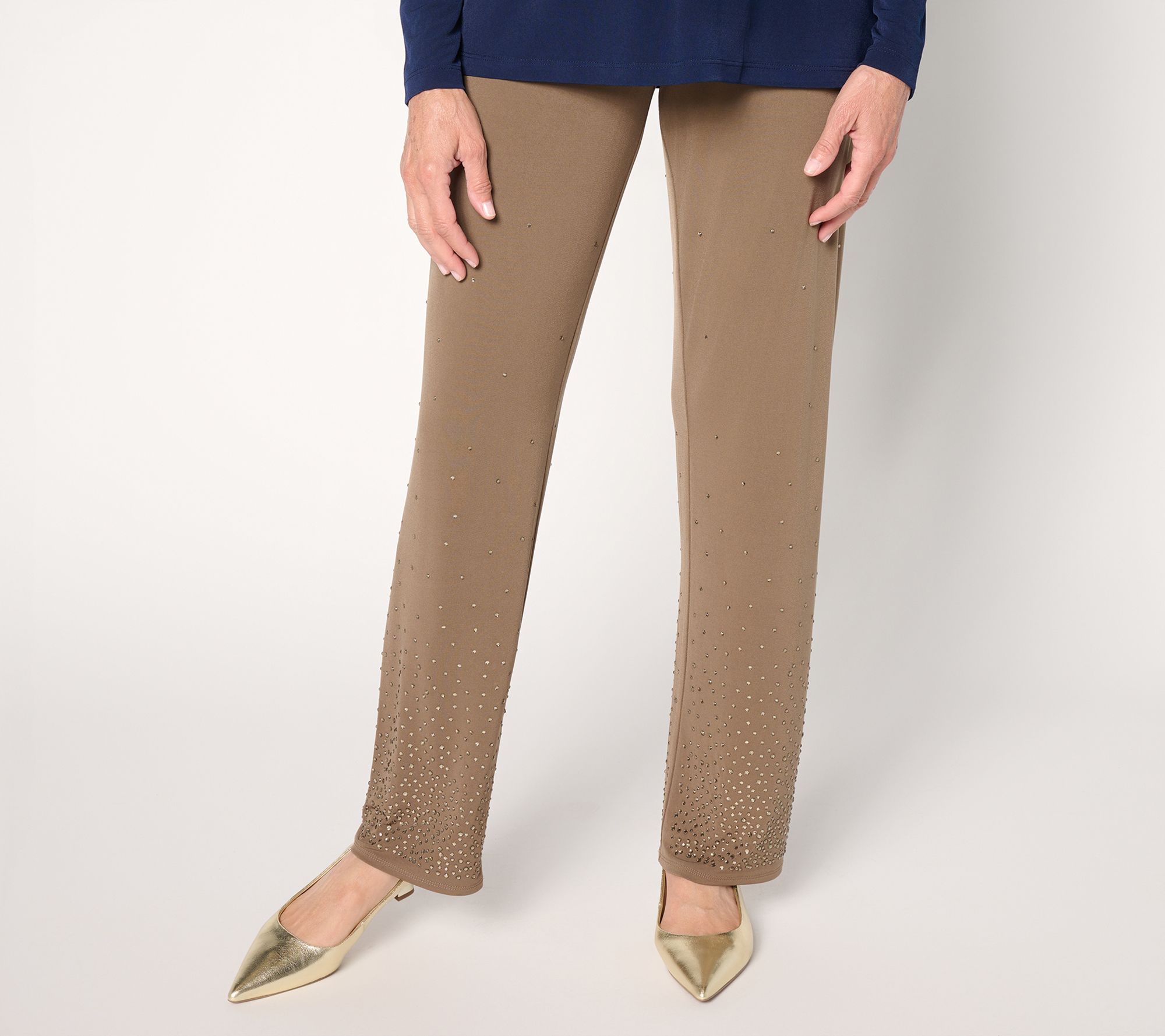 Susan Graver Occasions Petite Liquid Knit Pants with Embellishment