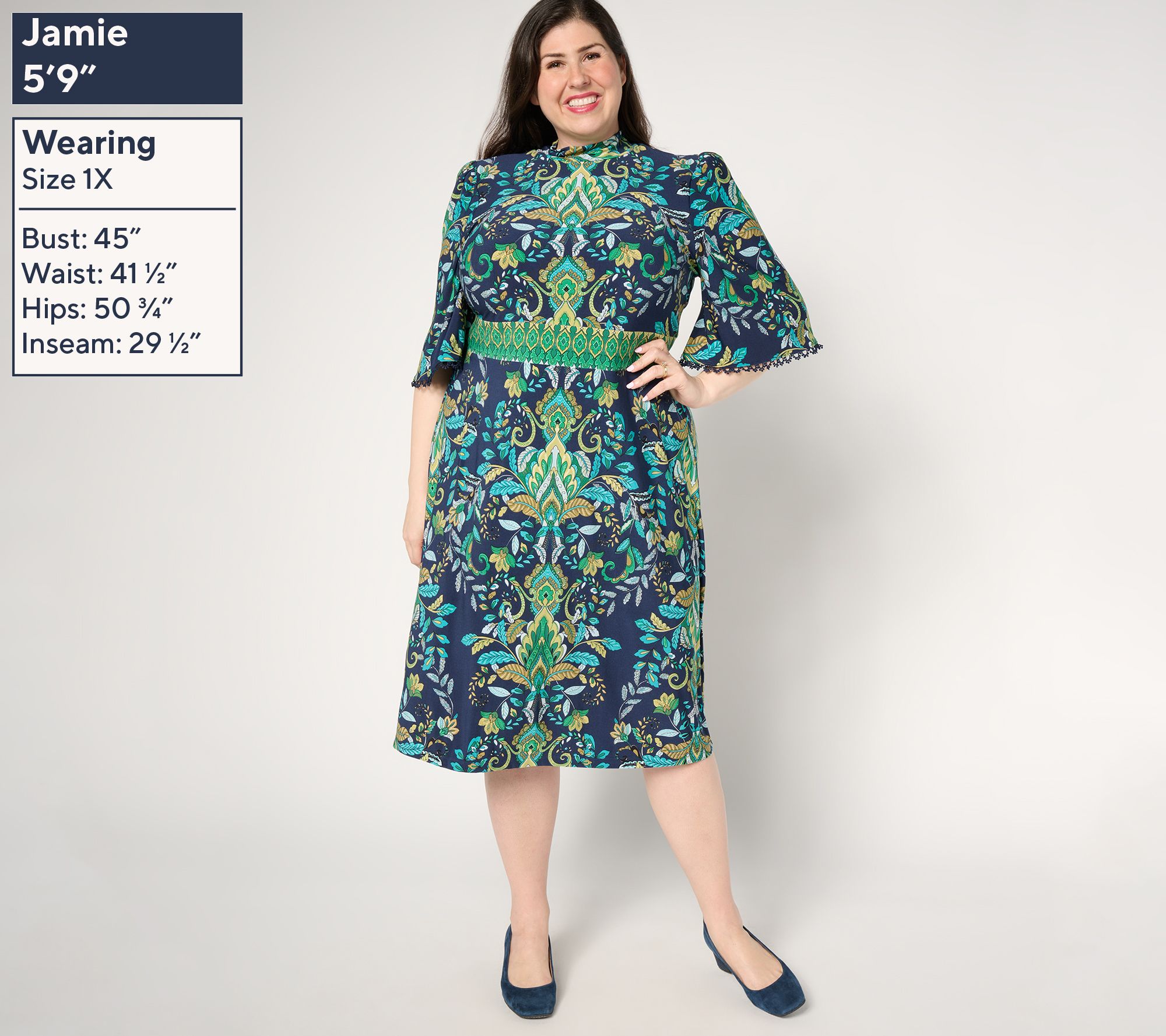 Susan Graver Petite Printed Liquid Knit Mock Neck Midi Dress - QVC.com