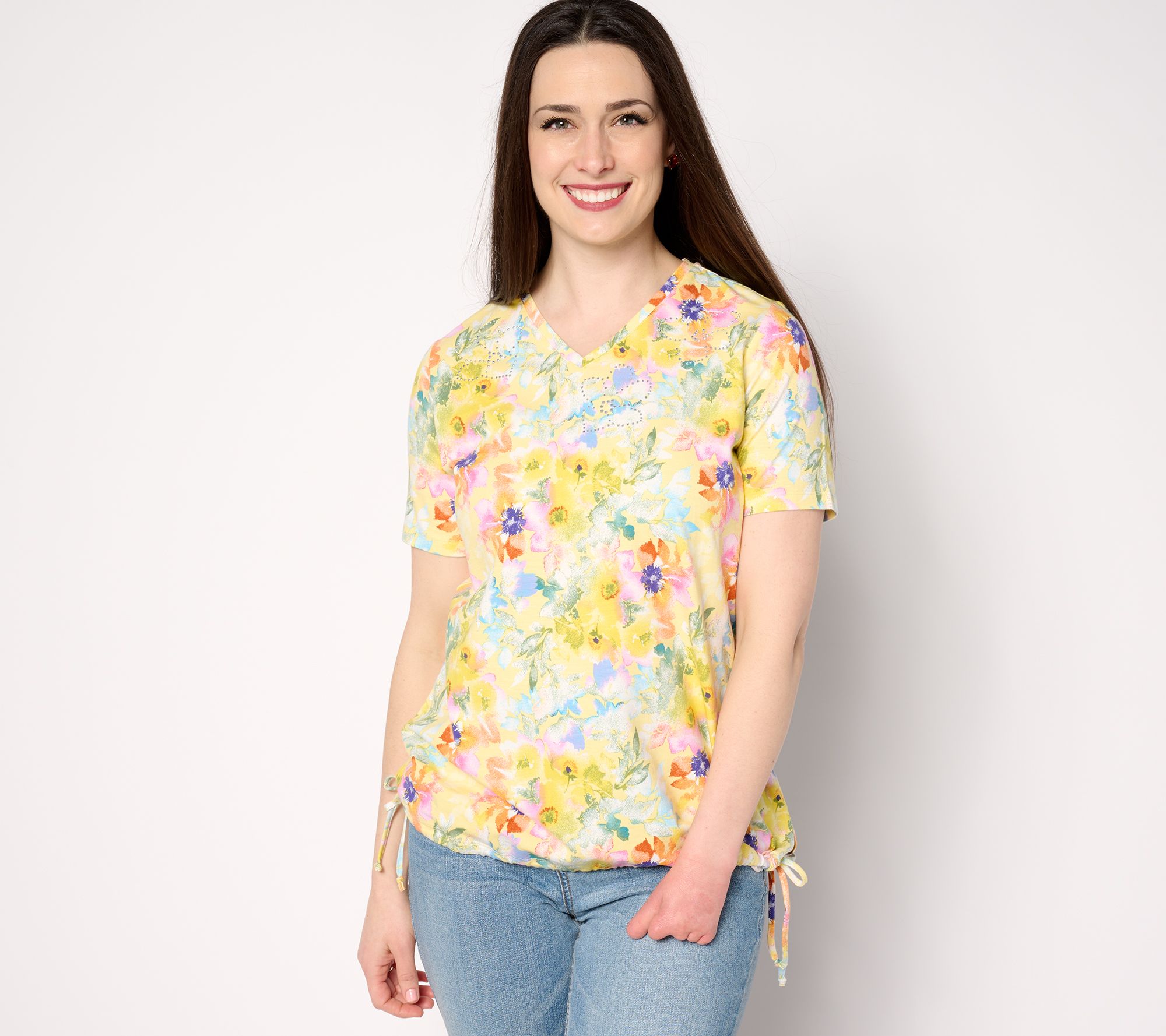 "As Is" Quacker Factory Sparkle & Shine Watercolor Floral Top