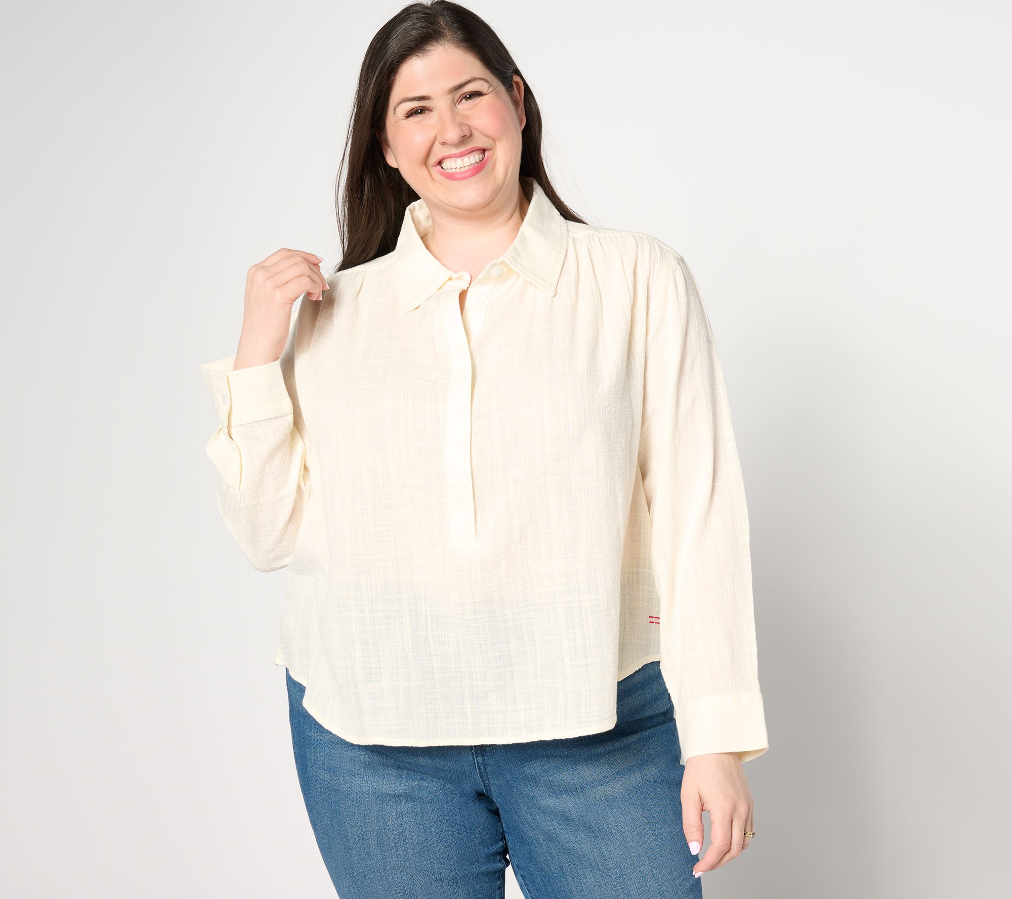 "As Is" Peace Love World Boheme Long Sleeve Top with Shirring