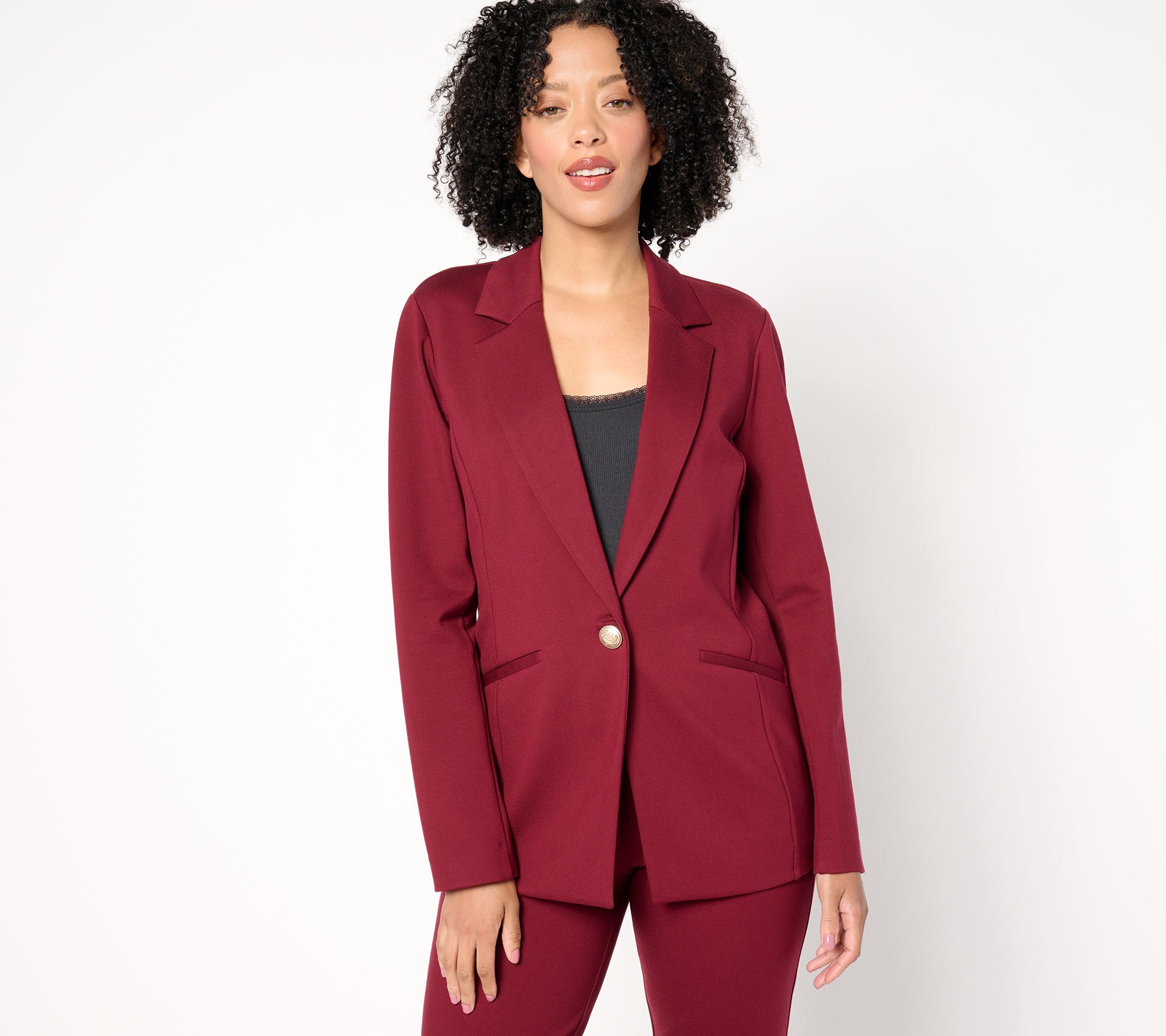 "As Is" Tailored by Susan Graver Reg Smart Ponte Notch Blazer