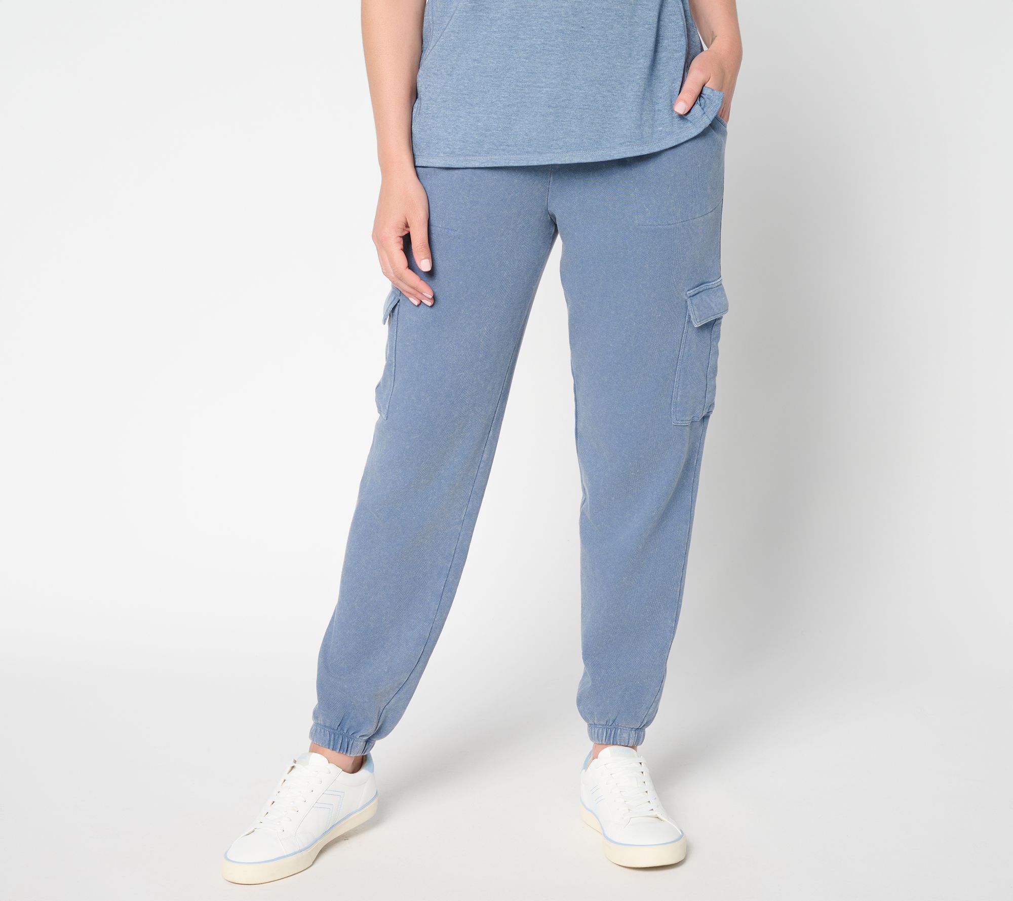 AnyBody Petite Washed French Terry Cargo Jogger Pant