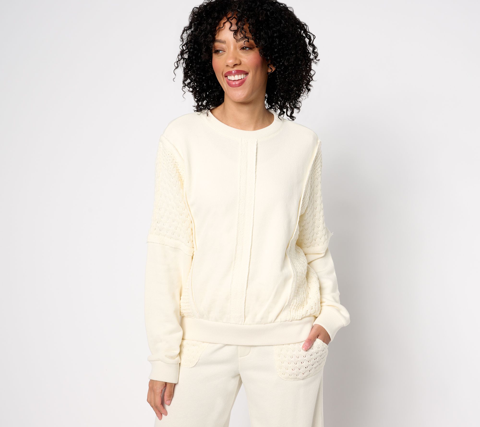 Peace Love World French Terry and Crochet Sweatshirt