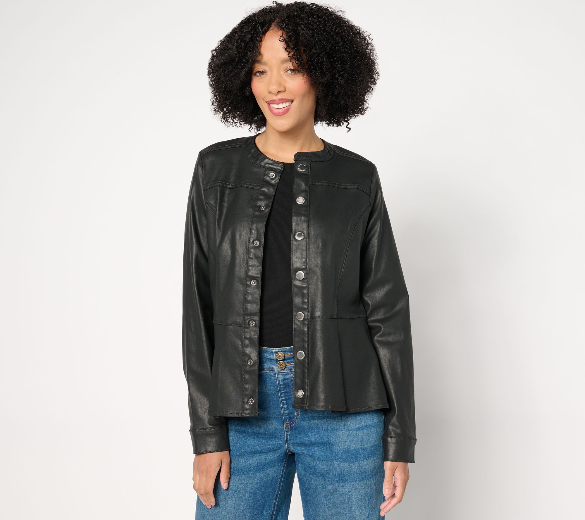 "As Is" Susan Graver Coated Denim Peplum Jacket
