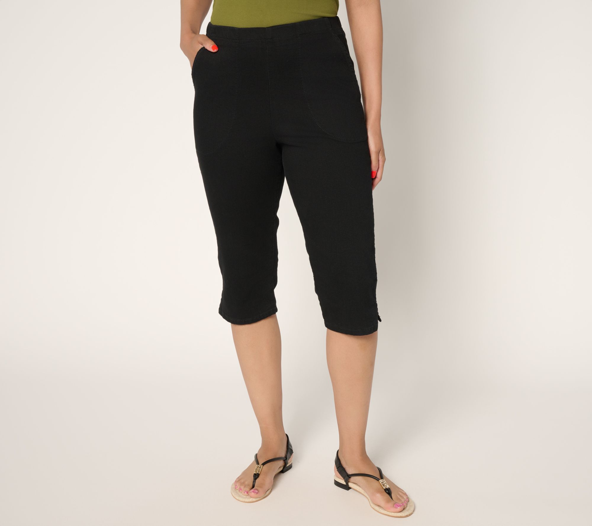 Denim & Co. Tall Black Flat Front Side Pocket Skimmer