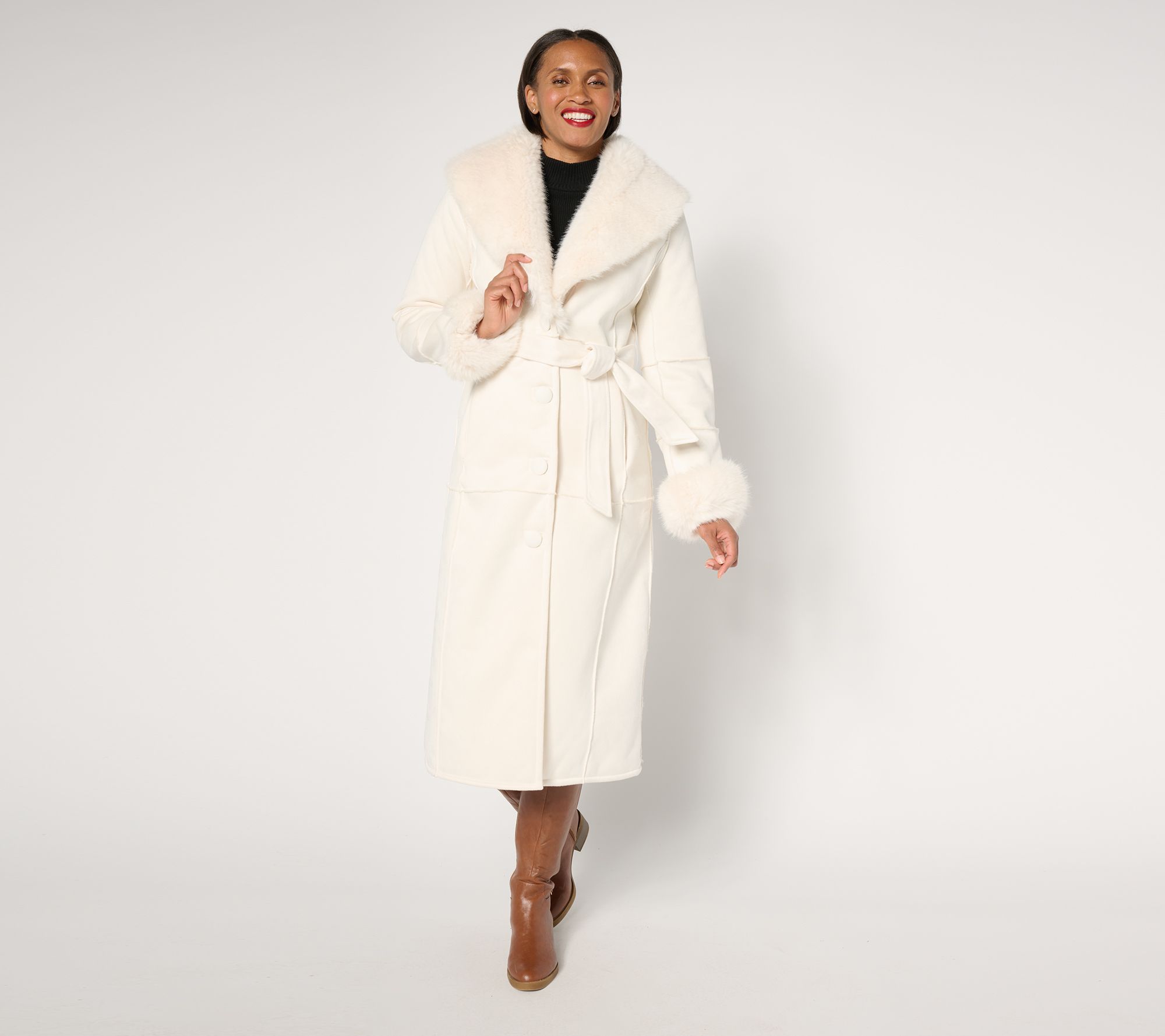 "As Is" Donna Salyers Fabulous Furs Shearling Suede Faux Fur Coat