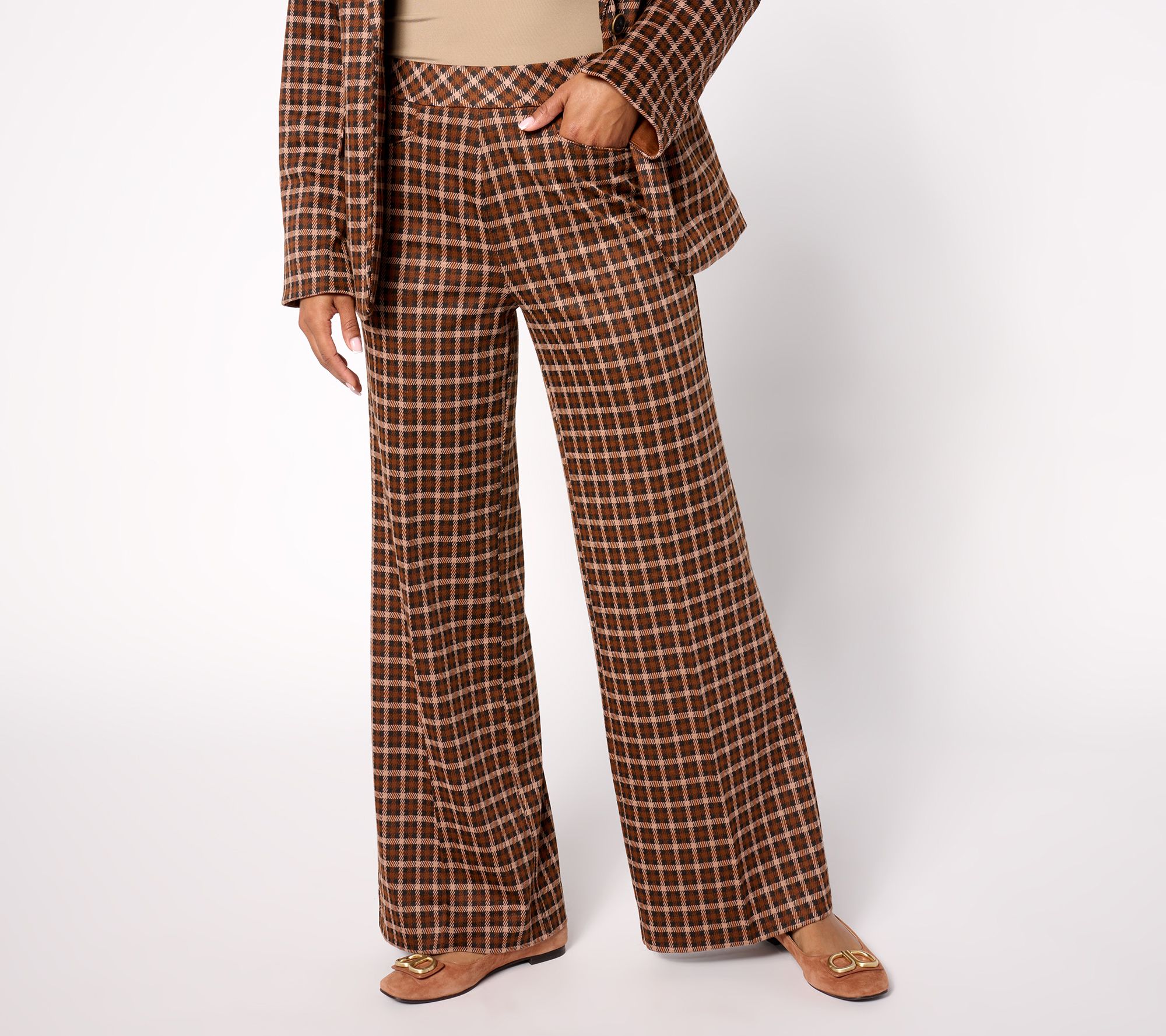 "As Is" Isaac Mizrahi Live! Petite Estate Yarn Dye Plaid Wide Leg Pants
