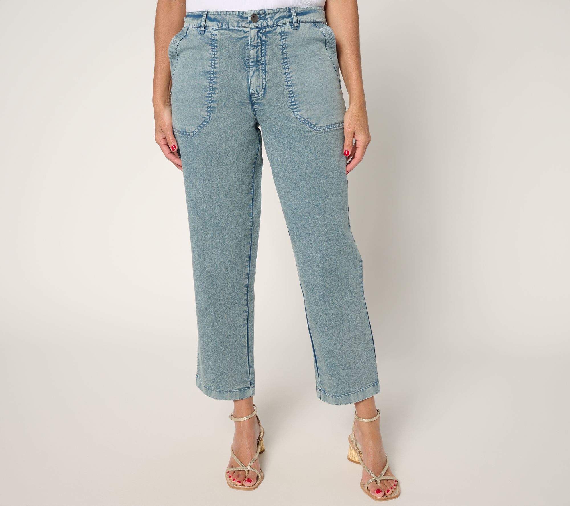 LOGO by Lori Goldstein Petite Stone Wash Ankle Pants