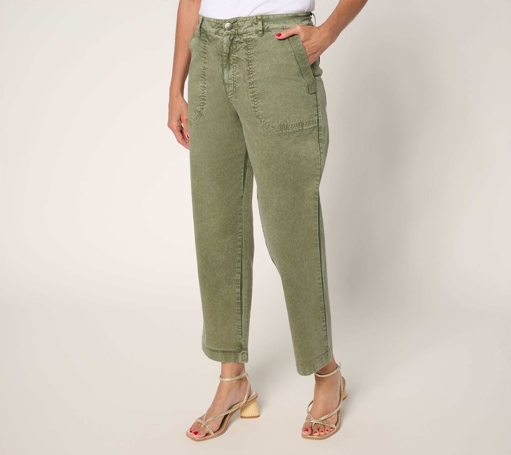 LOGO by Lori Goldstein Petite Stone Wash Ankle Pants