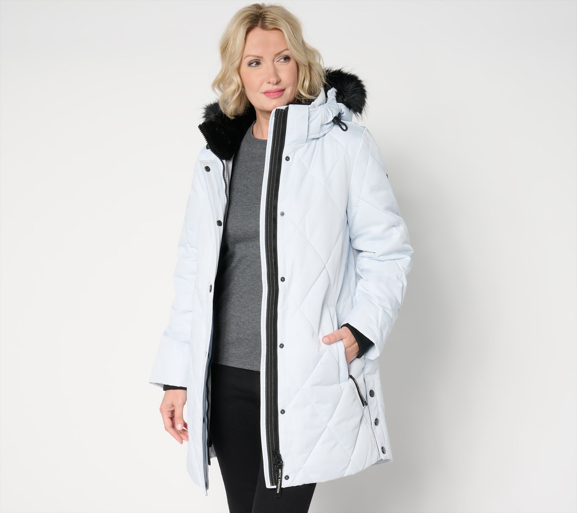 "As Is" Arctic Expedition Diamond Quilted Parka with Removable Hood