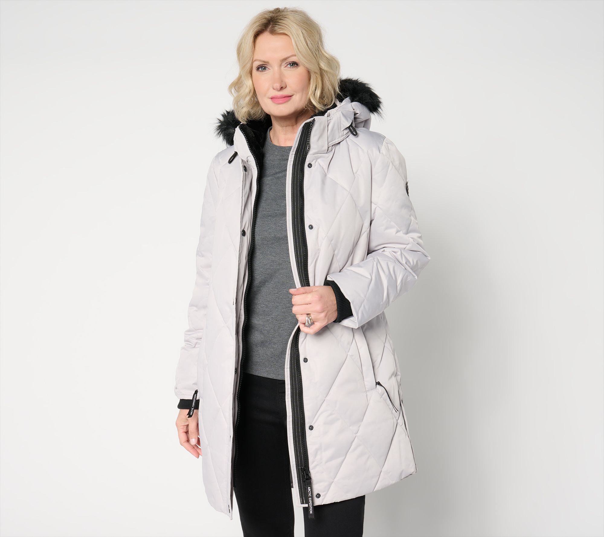 "As Is" Arctic Expedition Diamond Quilted Parka with Removable Hood
