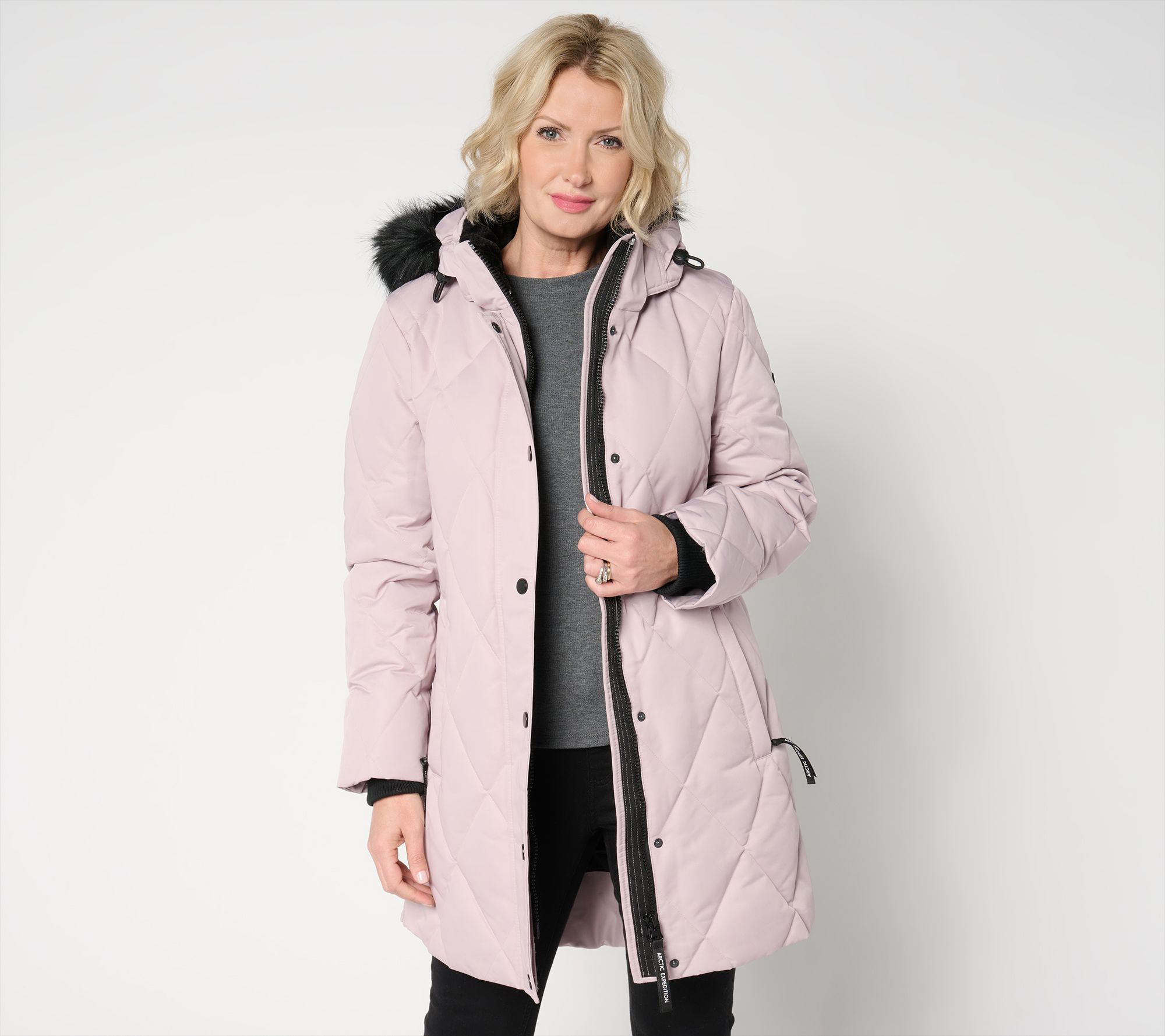 "As Is" Arctic Expedition Diamond Quilted Parka with Removable Hood