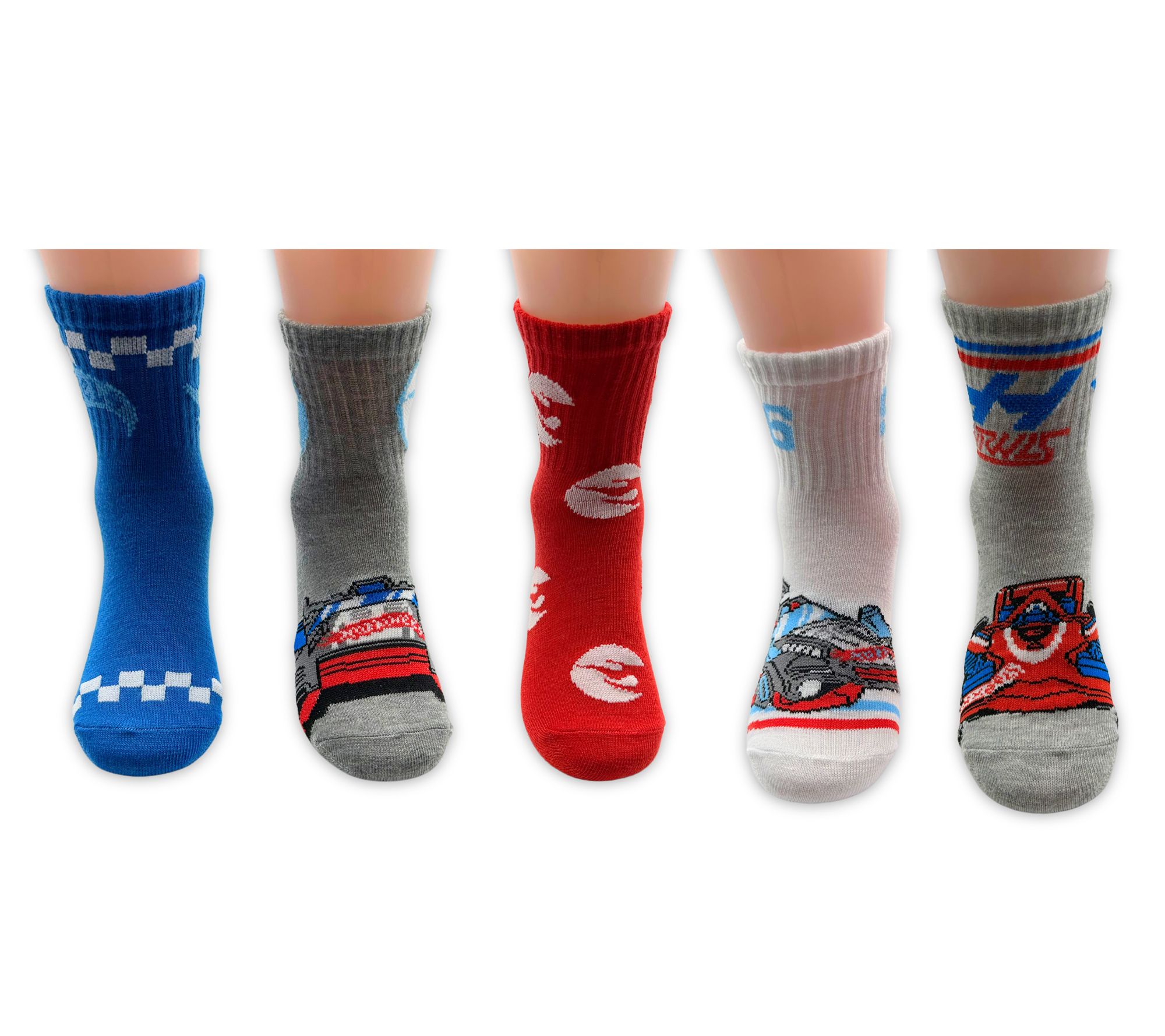 Hot Wheels Boys' Set of 5 Mid-Crew Ribbed SockSet
