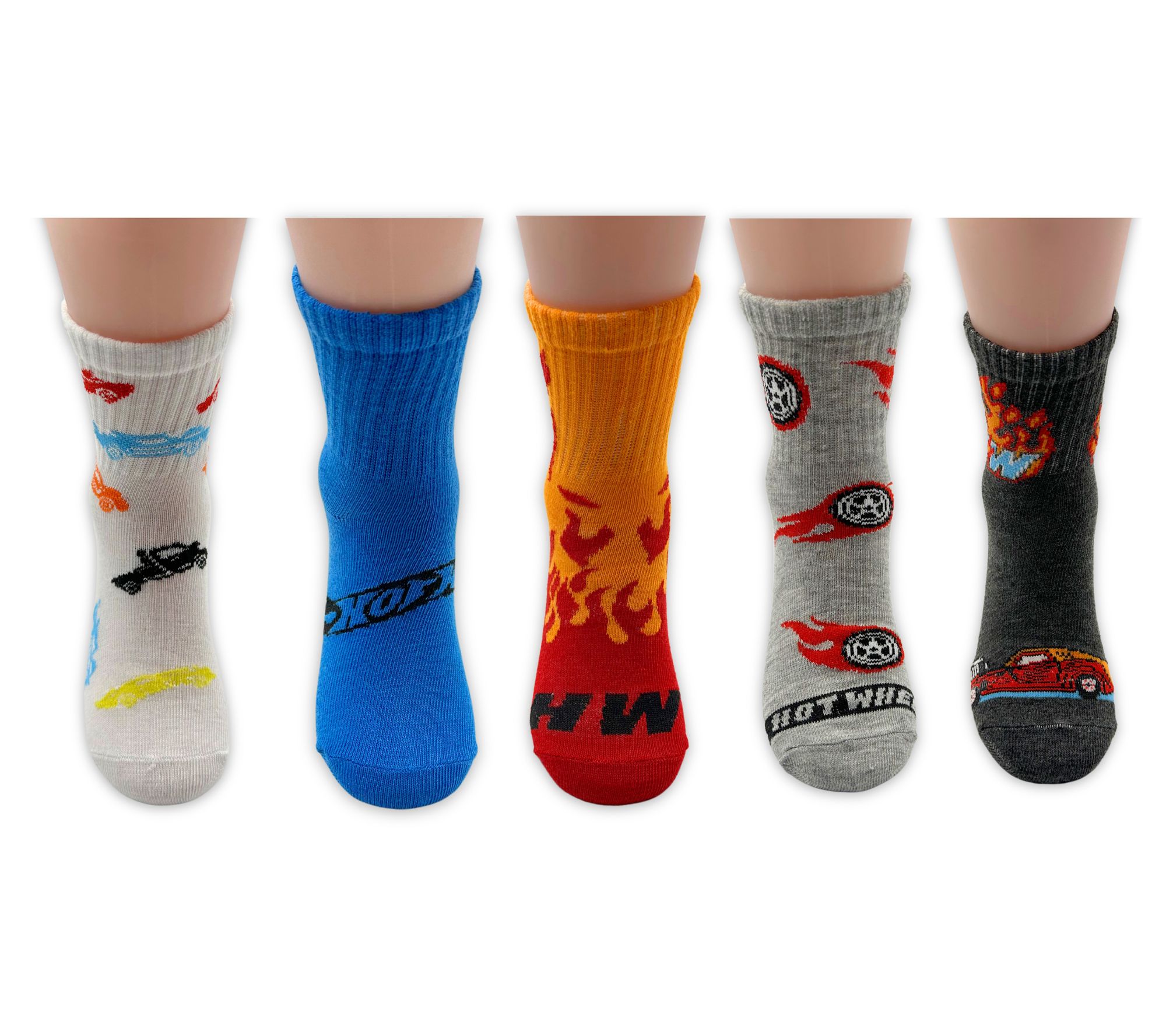 Hot Wheels Boys' Set of 5 Mid-Crew Ribbed SockSet