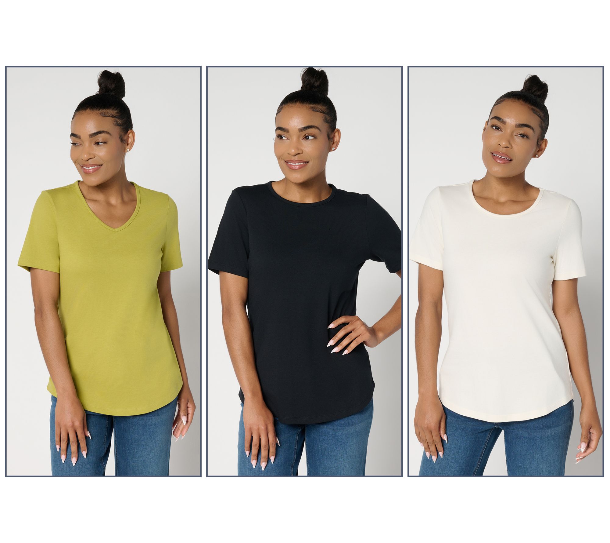 Denim & Co. Essentials Perfect Jersey Variety 3-Pack Short Slv Tops