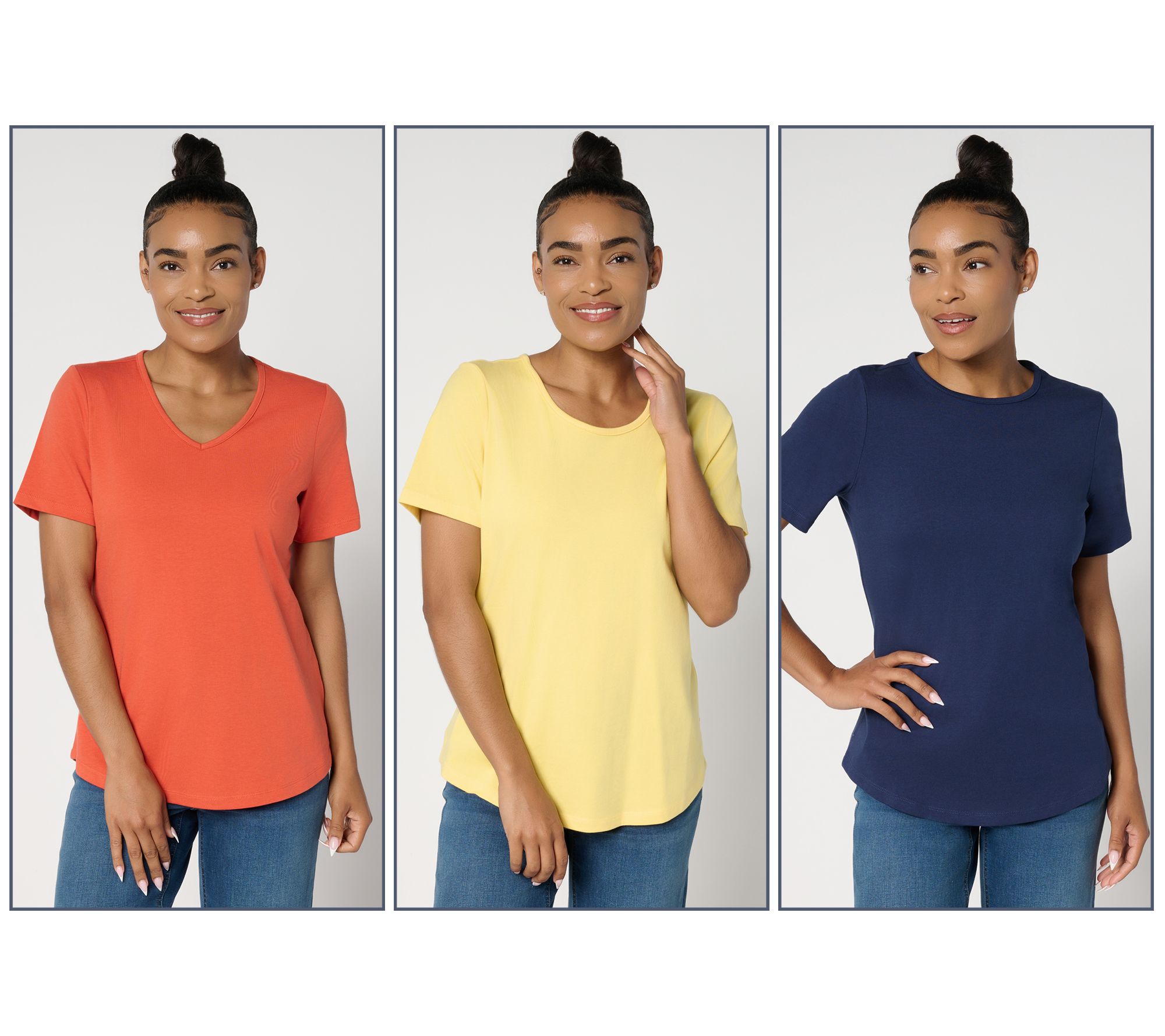 Denim & Co. Essentials Perfect Jersey Variety 3-Pack Short Slv Tops