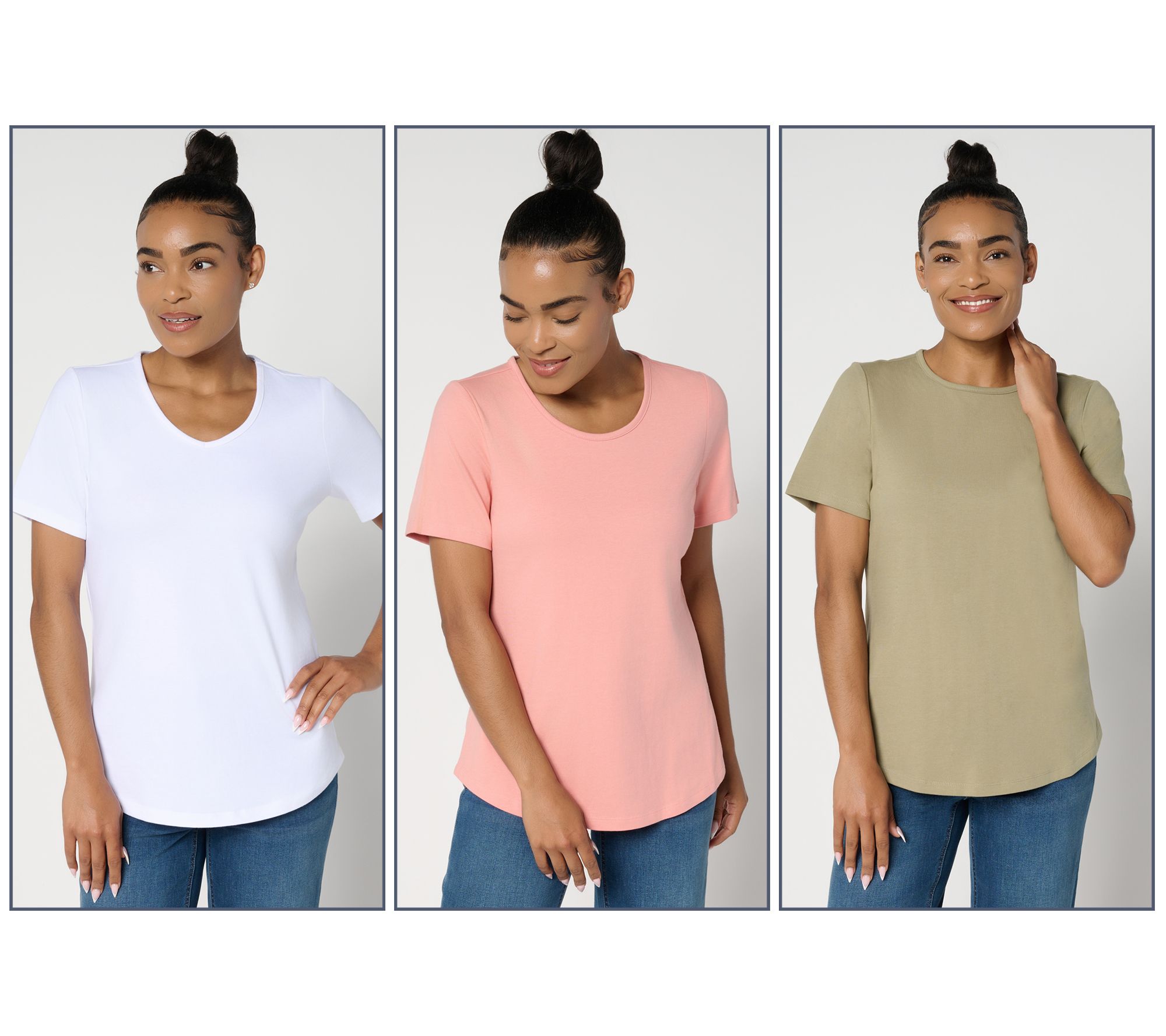 Denim & Co. Essentials Perfect Jersey Variety 3-Pack Short Slv Tops