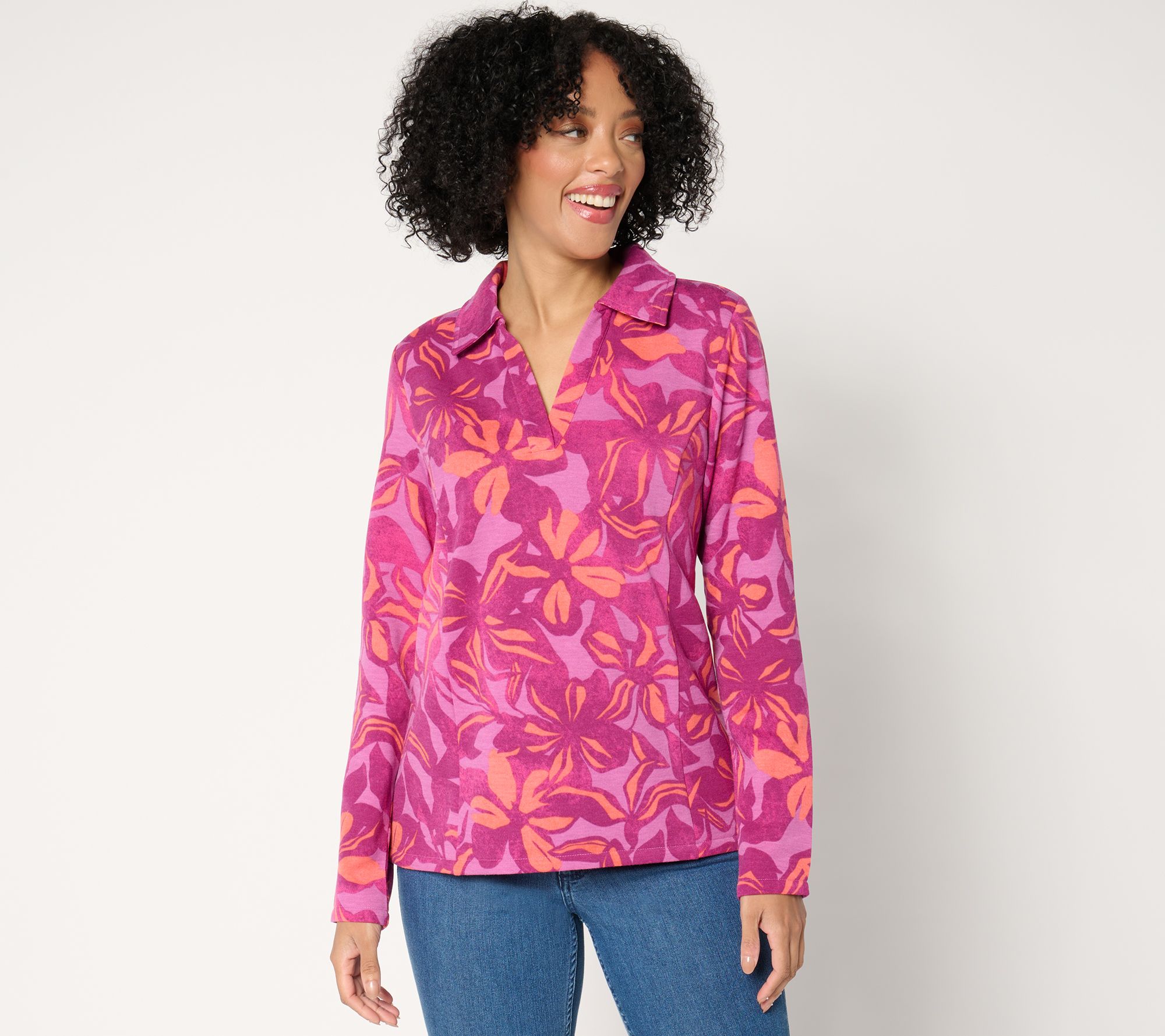 "As Is" Susan Graver Printed Fleece Back Knit Pullover