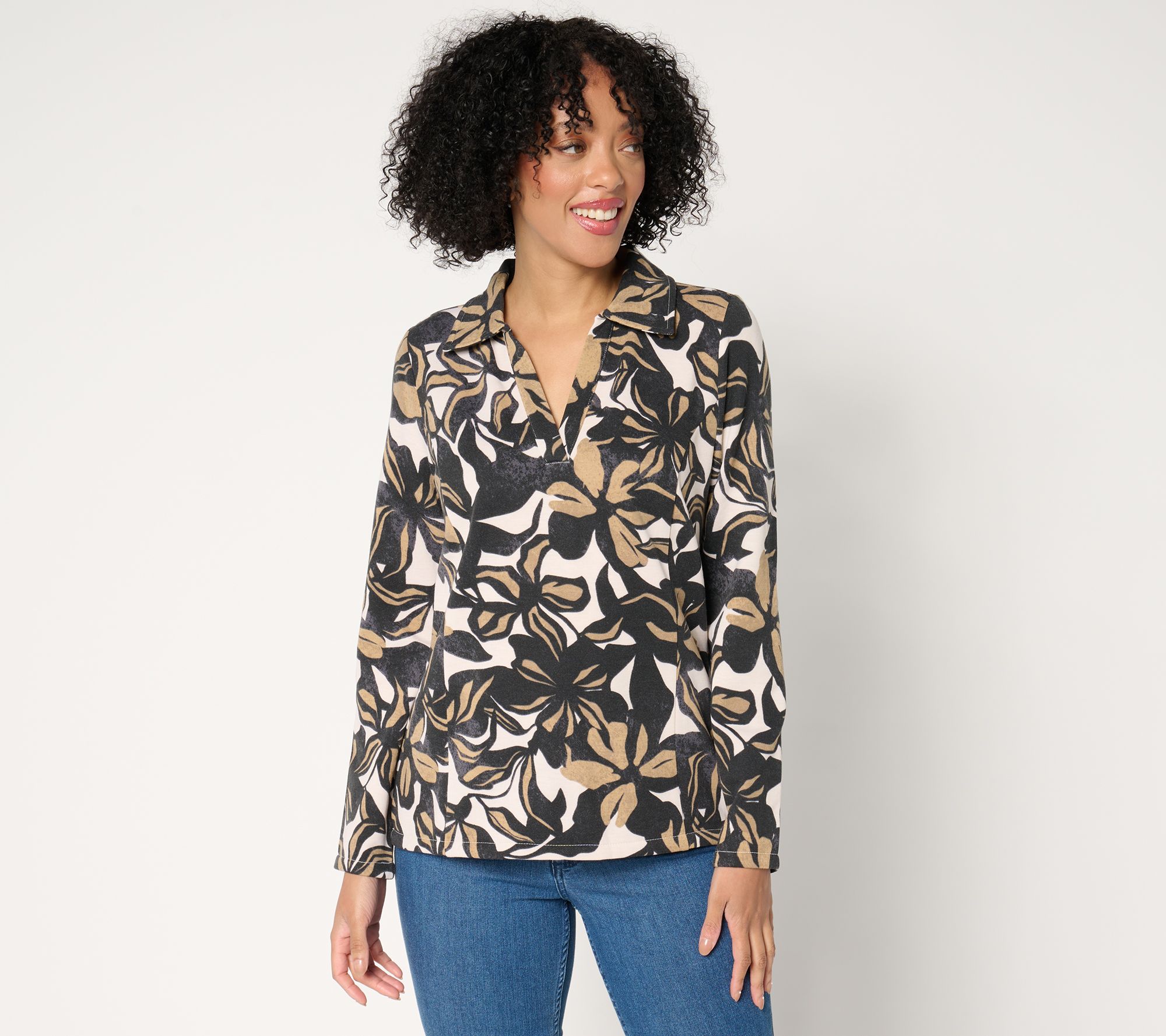 "As Is" Susan Graver Printed Fleece Back Knit Pullover