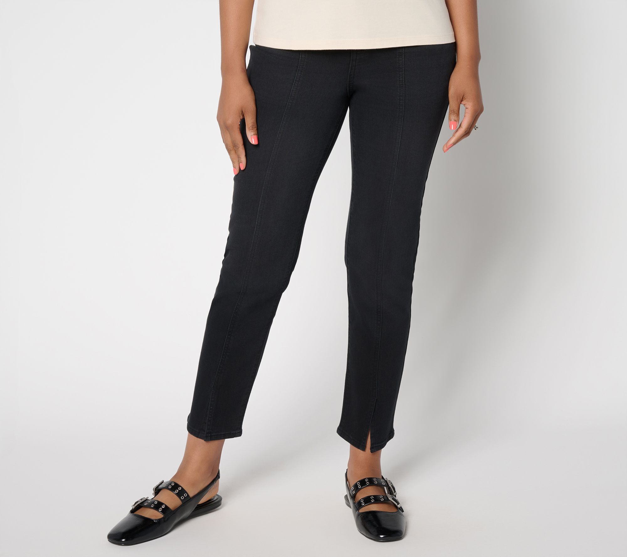 LOGO by Lori Goldstein Petite Black Split Hem Ankle Jeans