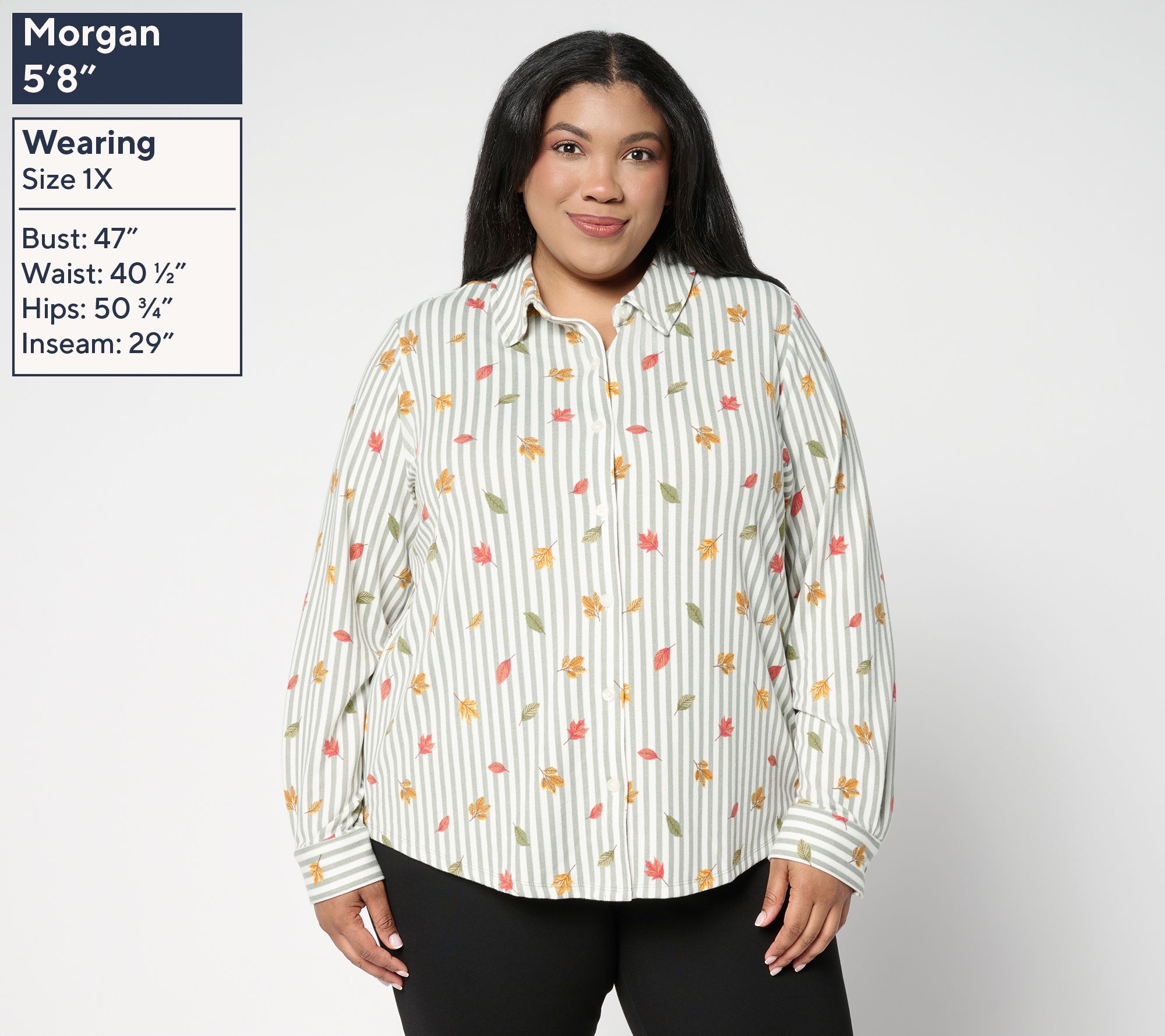 Denim & Co. Heavenly Jersey Button Front Fall Leaf Print