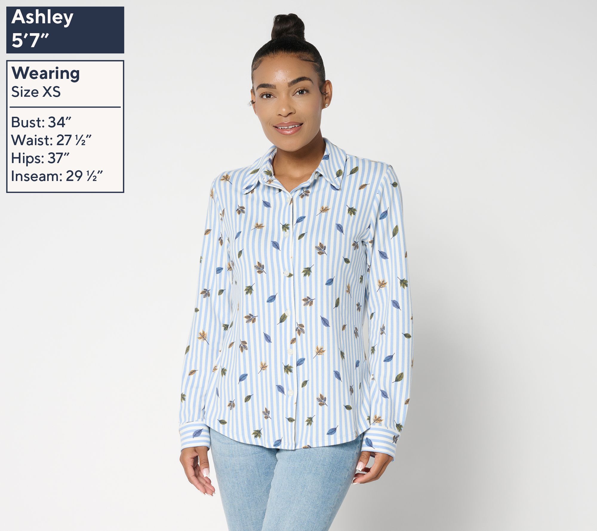 Denim & Co. Heavenly Jersey Button Front Fall Leaf Print