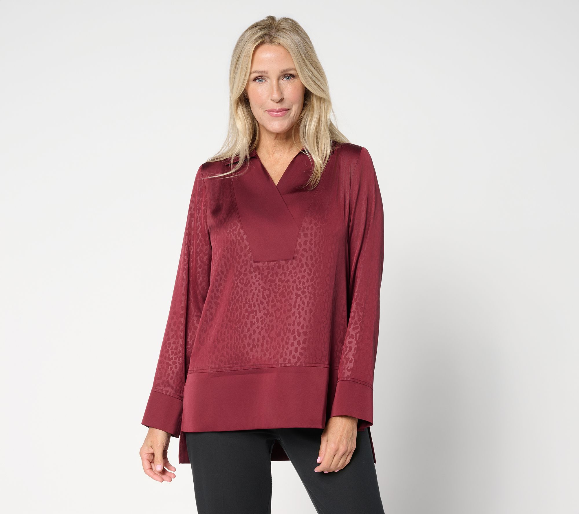 Attitudes by Renee Regular High Low Embossed Satin Tunic