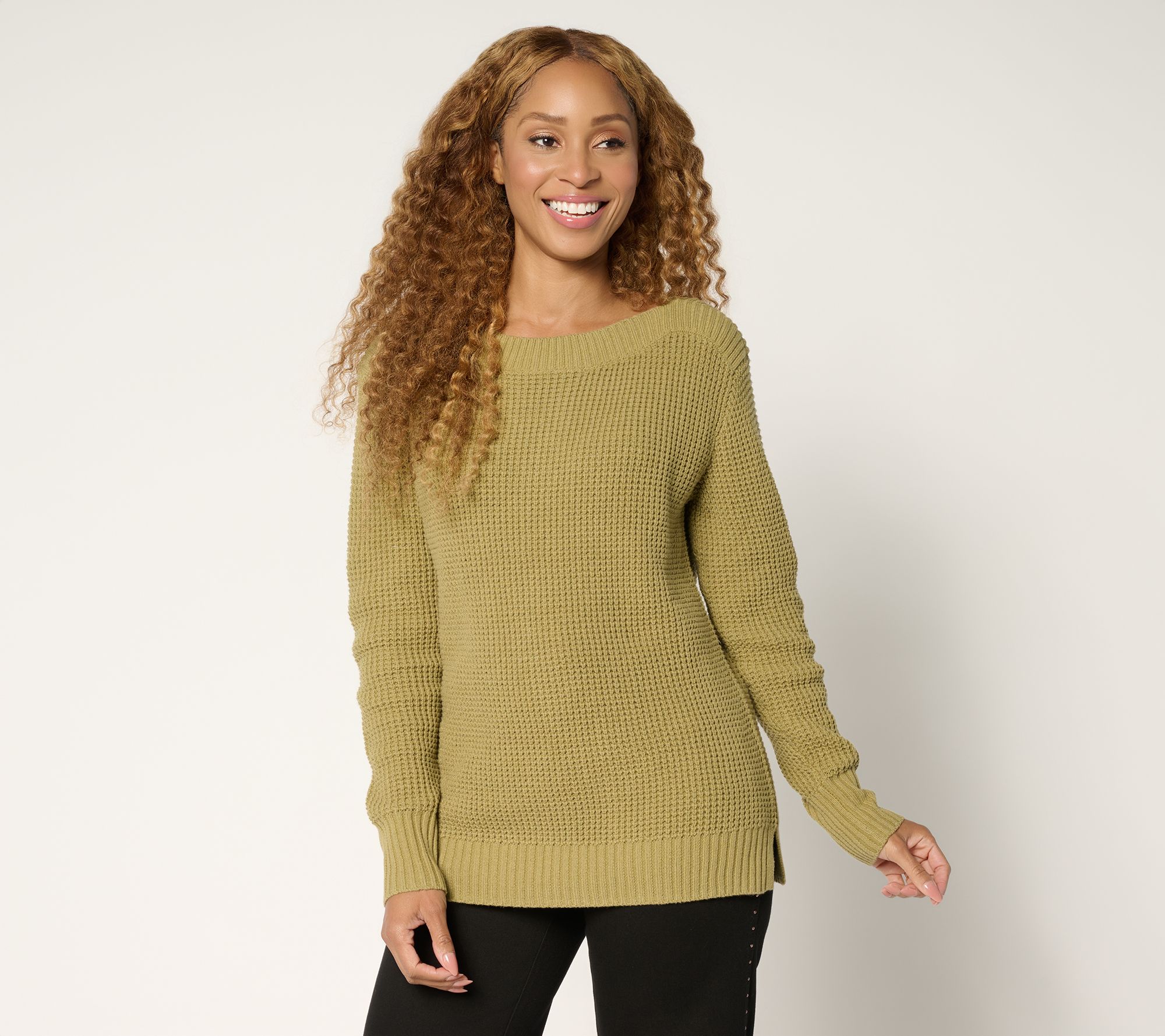 Belle by Kim Gravel Waffle Knit Boatneck Sweater
