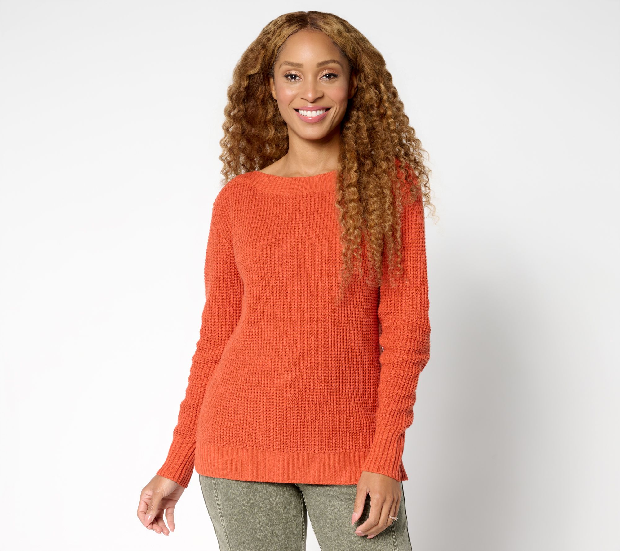 Belle by Kim Gravel Waffle Knit Boatneck Sweater