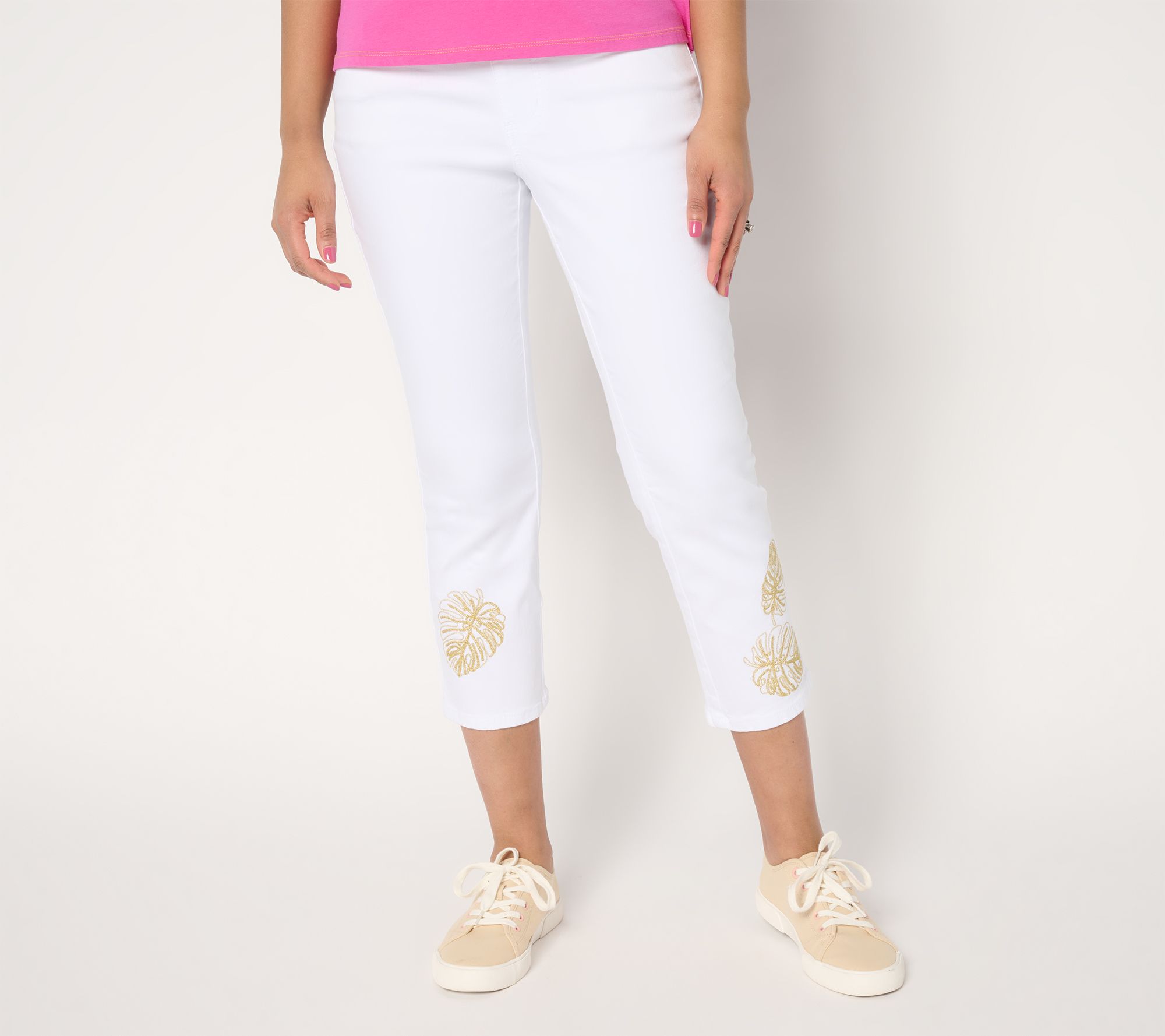 "As Is" Belle by Kim Gravel Reg TripleLuxe Twill Gold Palm Crop Jeans