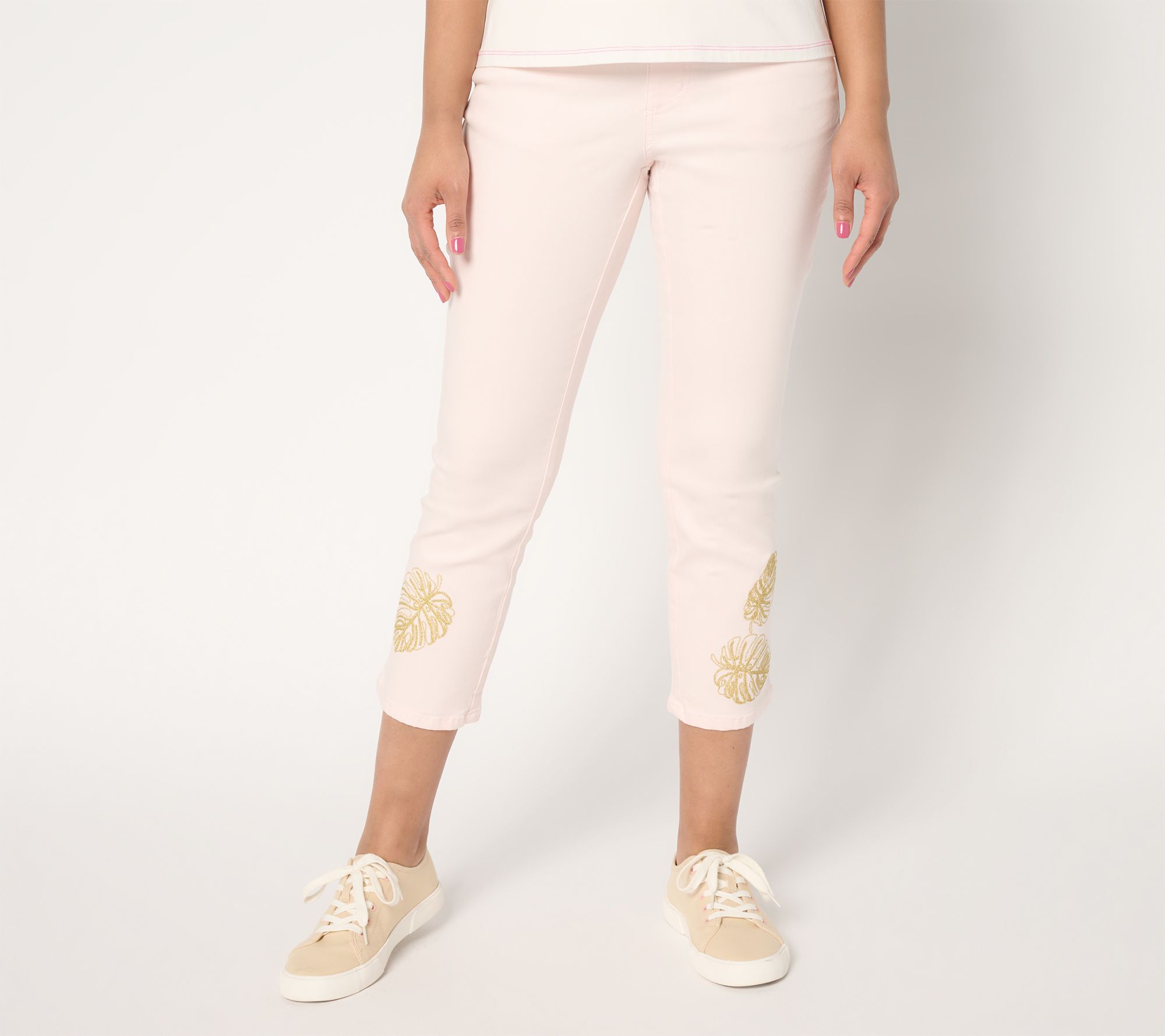 "As Is" Belle by Kim Gravel Reg TripleLuxe Twill Gold Palm Crop Jeans