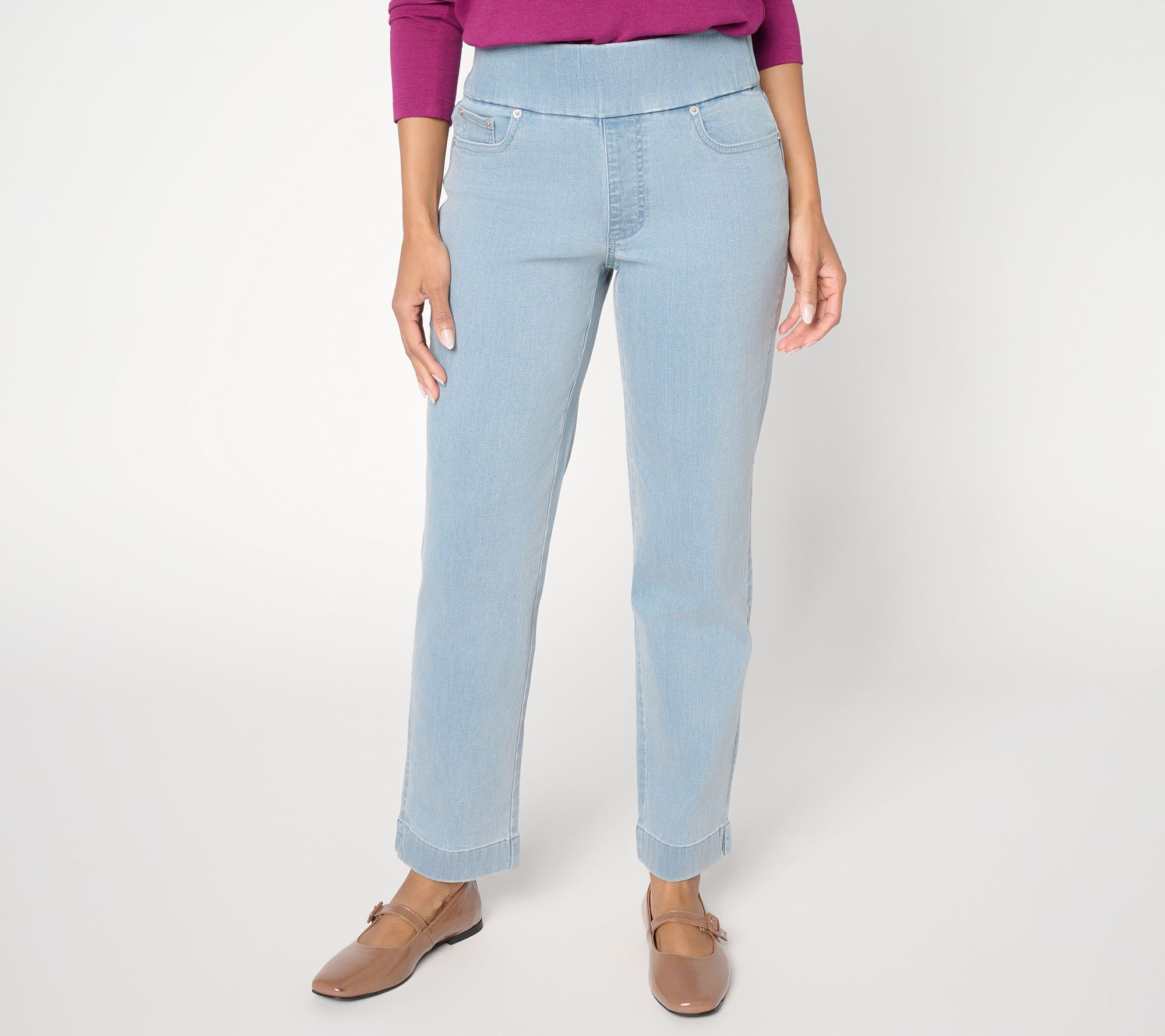 Denim & Co. Petite Indigo "How Smooth" Straight Leg Cozy Touch Jean