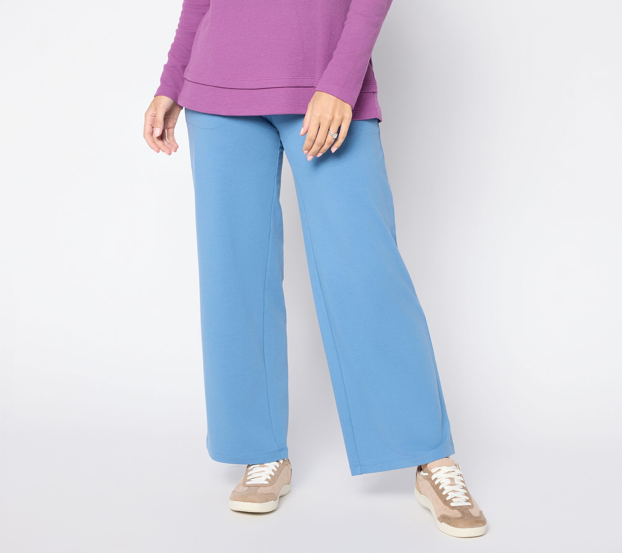 Denim & Co. Active Petite French Terry Wide Leg Pants