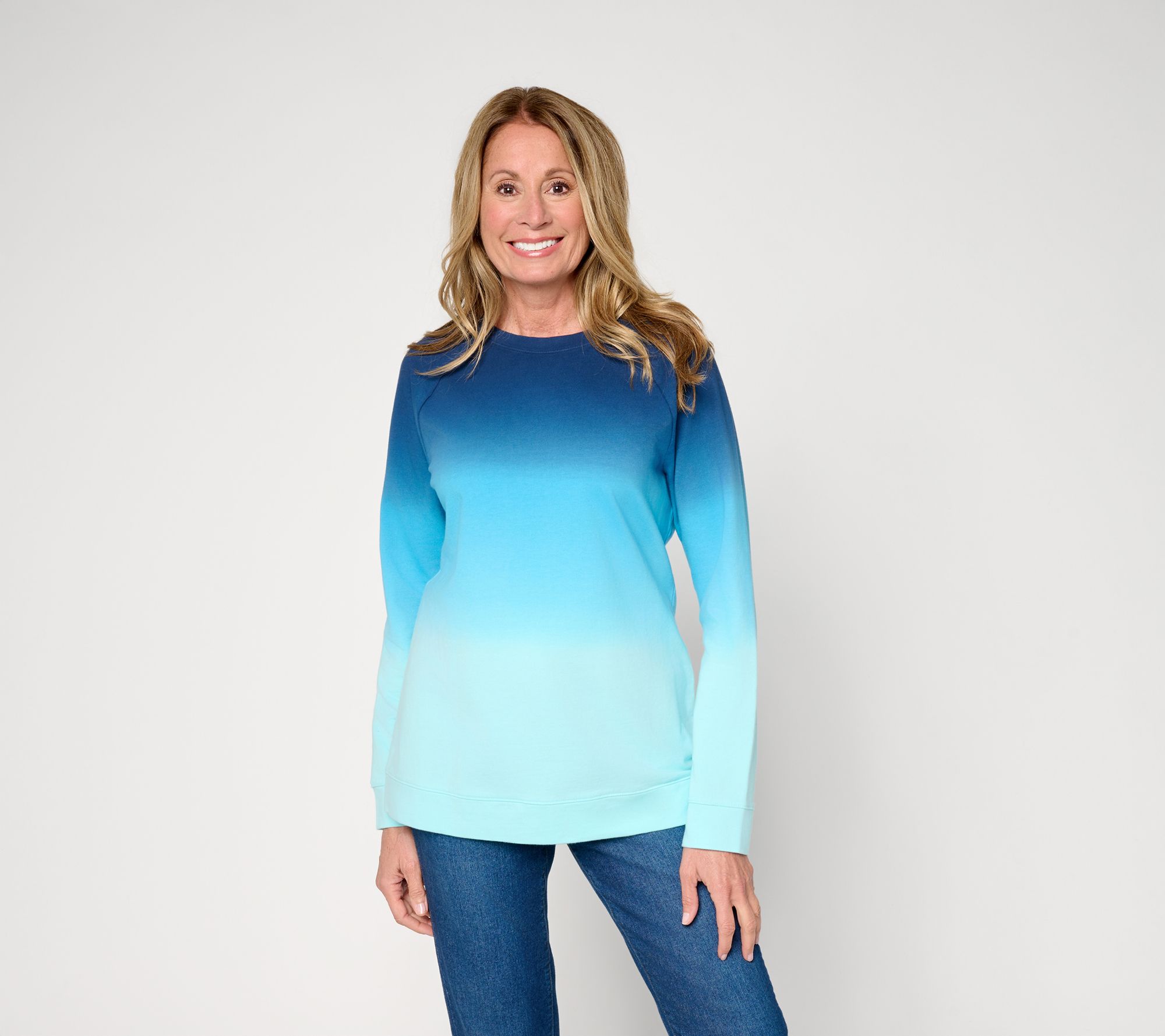 Denim & Co. French Terry Dip Dye Crew Neck Raglan Top
