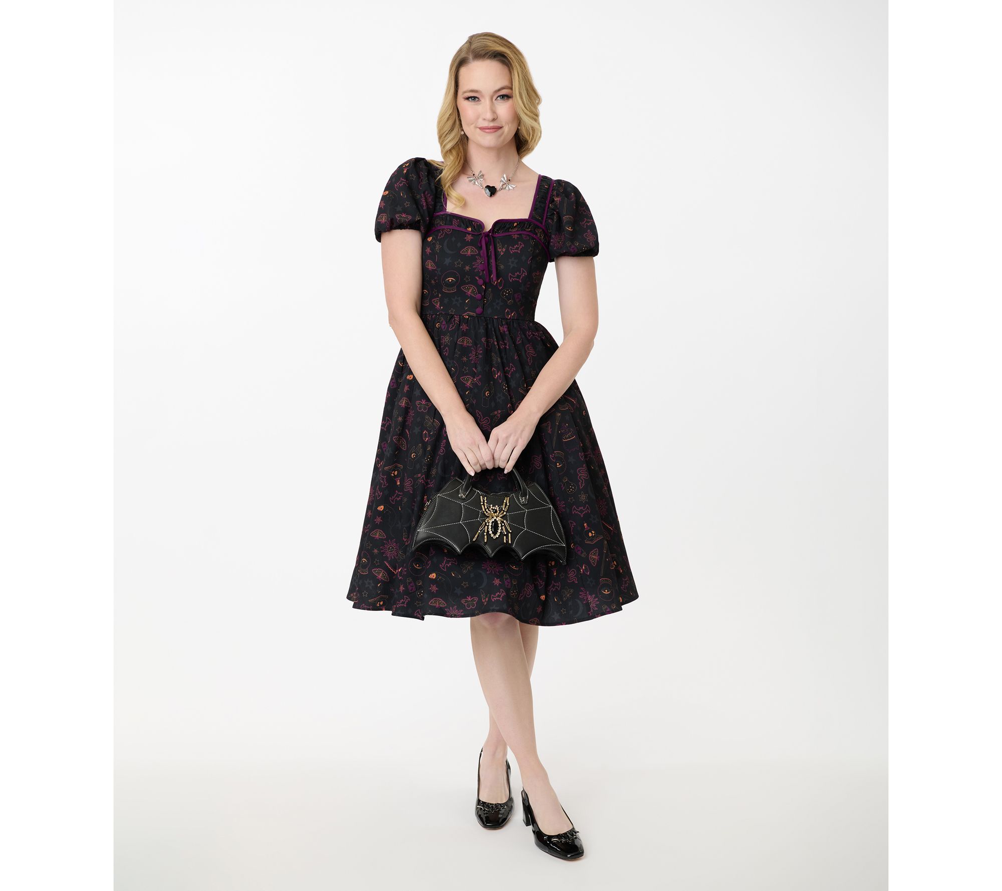 Unique Vintage Mystical Icons Button Front Swing Dress