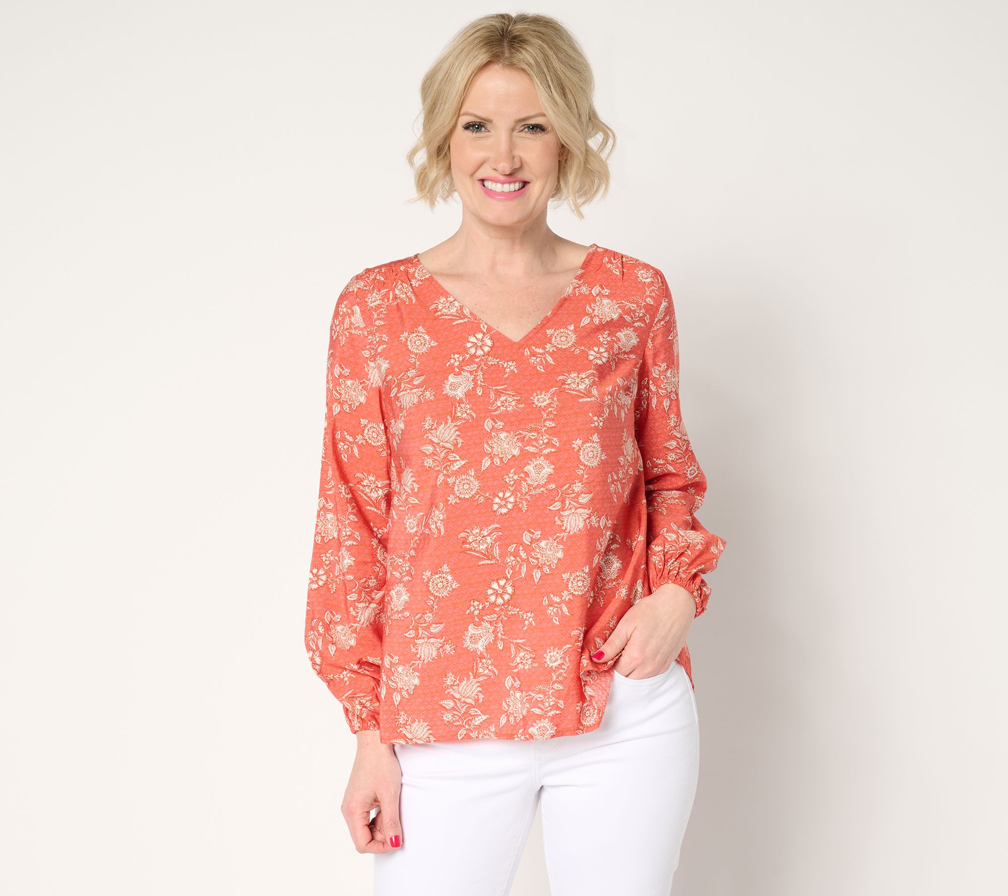 "As Is" Peace Love World Boheme Printed Pleat Back Blouse