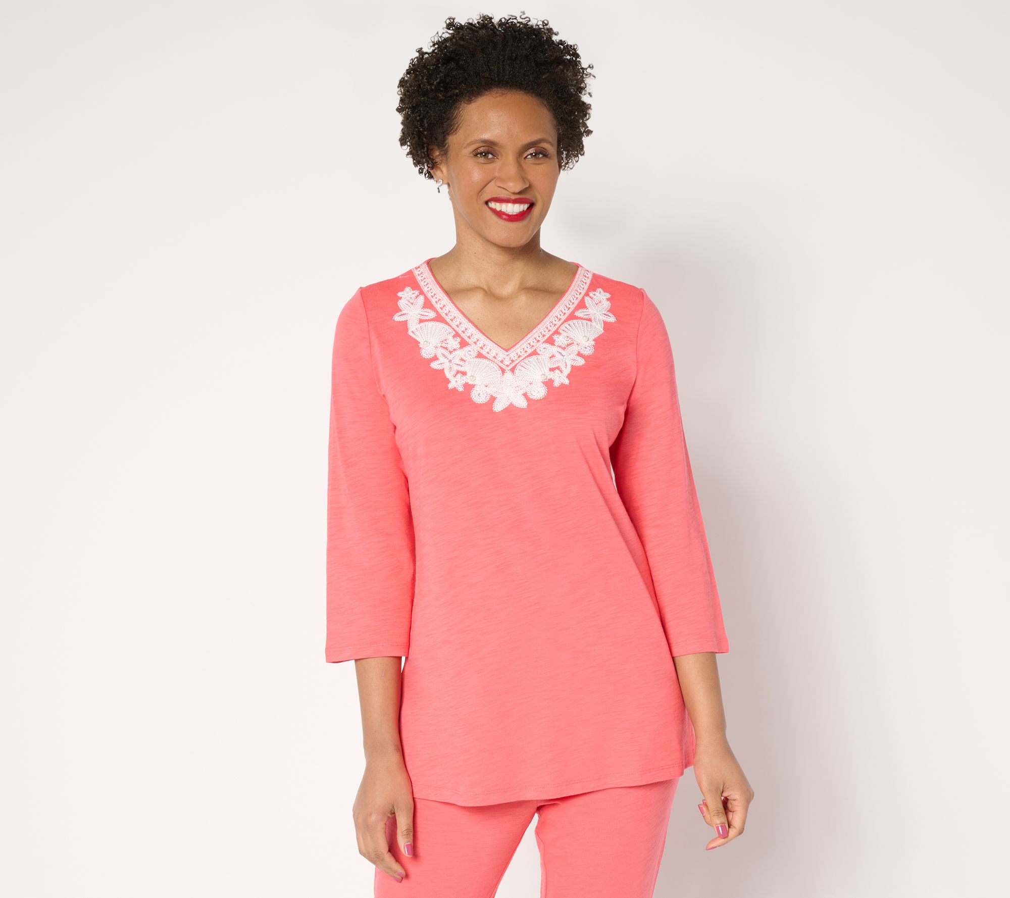 As Is Quacker Factory Under the Sea EmbroidV-Nk Tunic Top