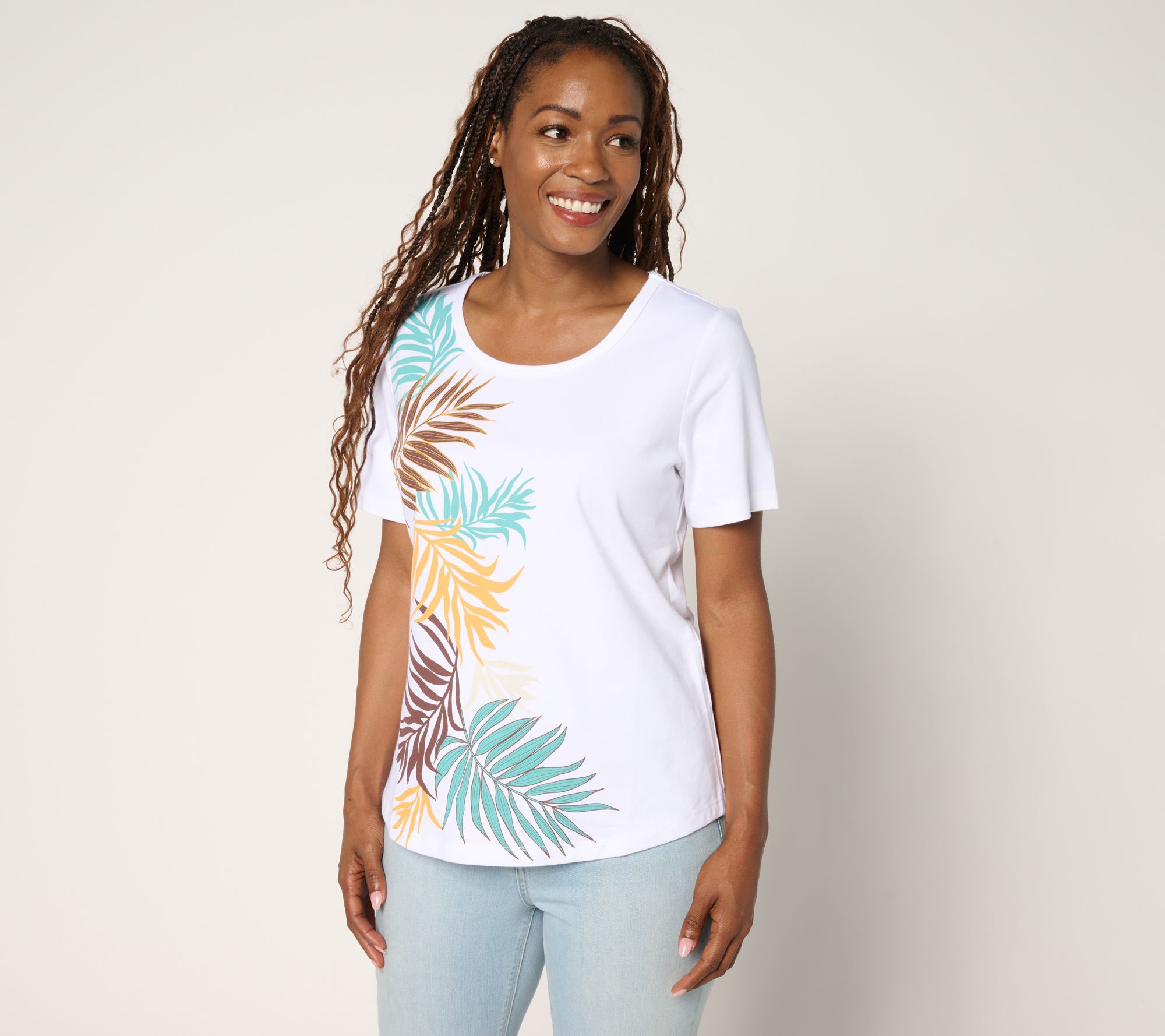 "As Is" Sport Savvy Tropical Placed Print Tee