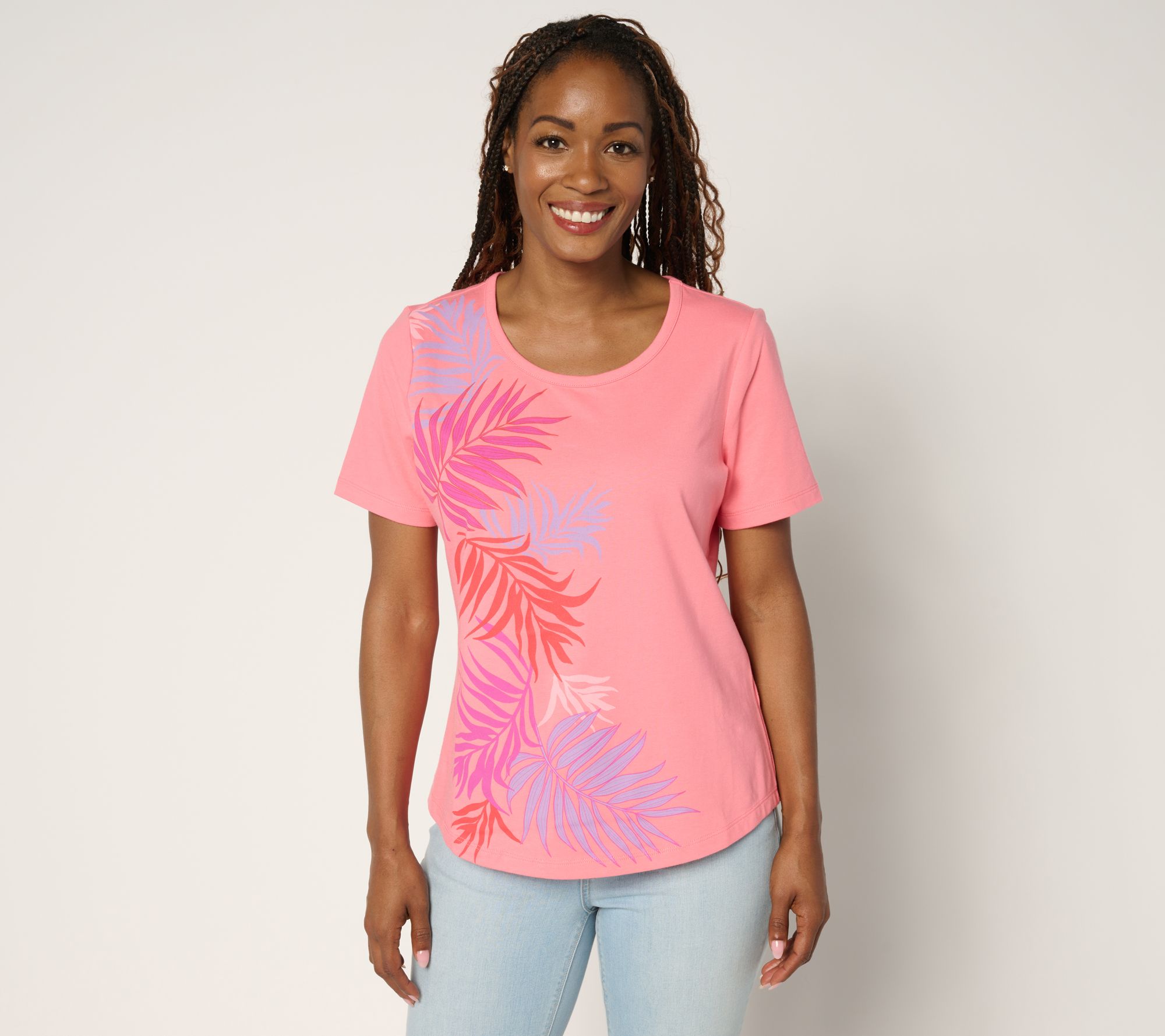"As Is" Sport Savvy Tropical Placed Print Tee