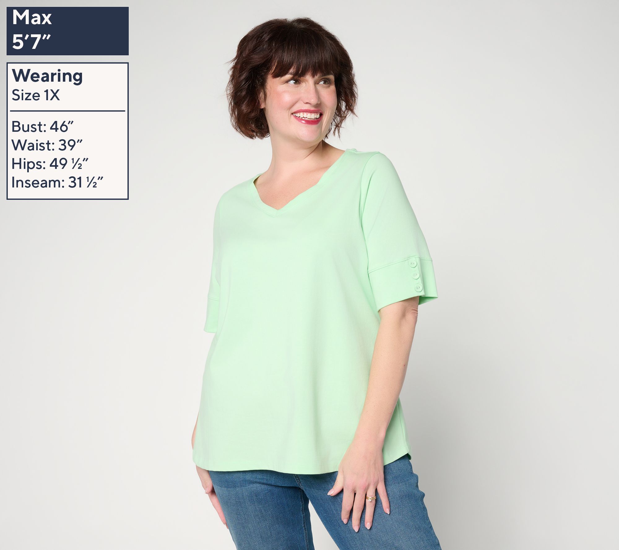 トップス xcxcbm Denim & Co. Perfect Jersey Elbow Sleeve Top with Button Detail