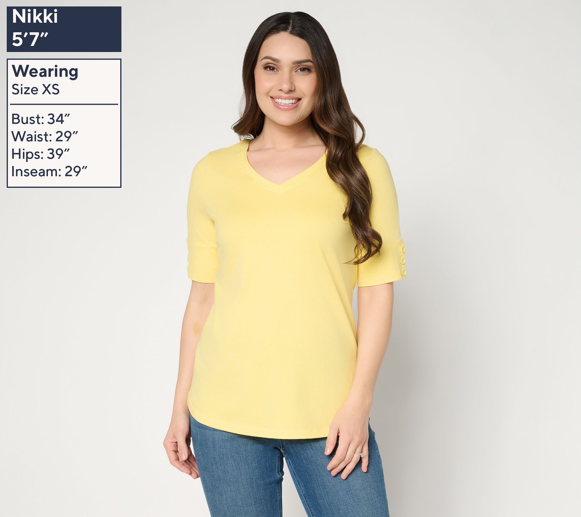 トップス xcxcbm Denim & Co. Perfect Jersey Elbow Sleeve Top with Button Detail