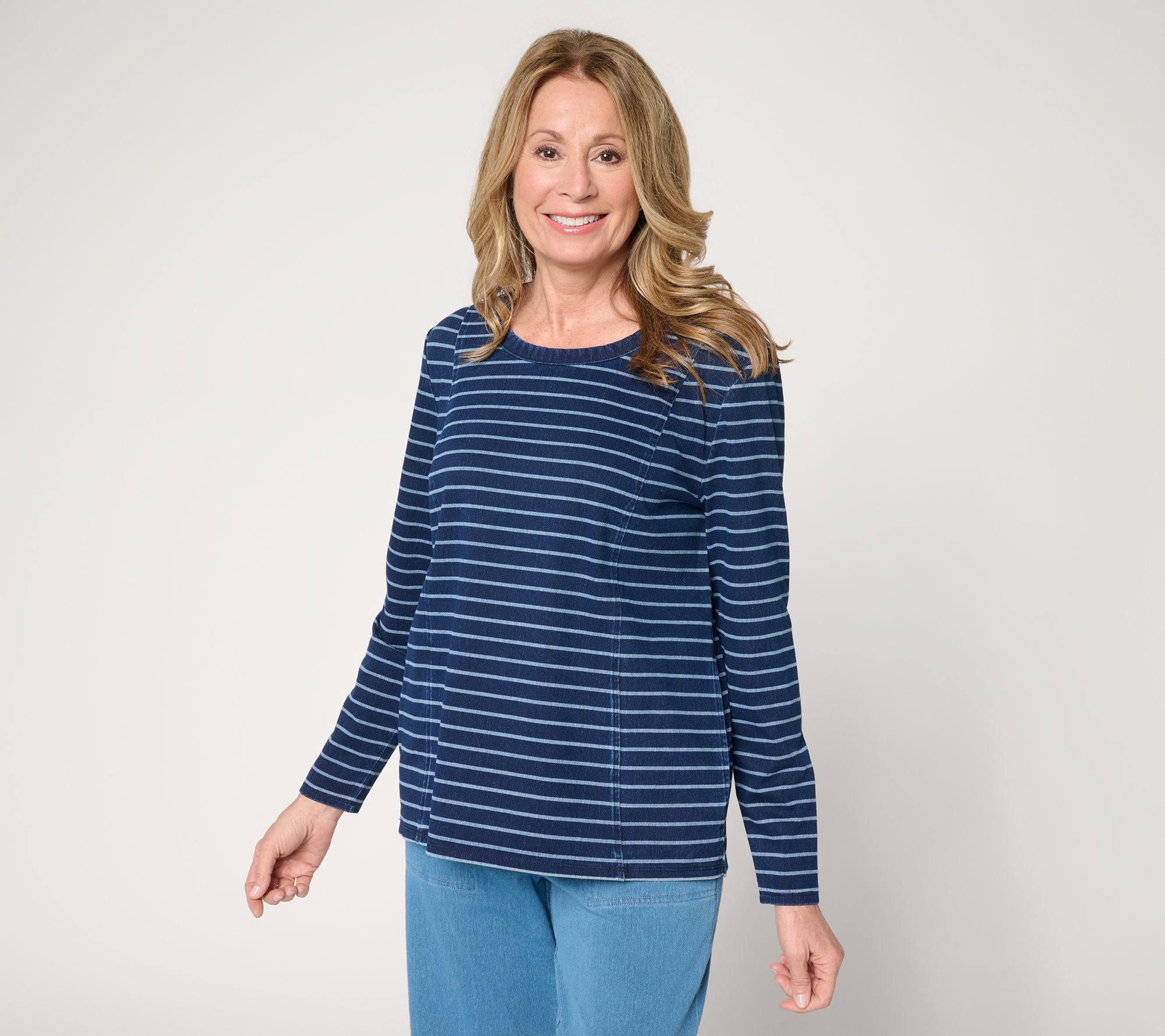 Denim & Co. Comfy Knit Air Striped Long Sleeve Top w/ Pockets