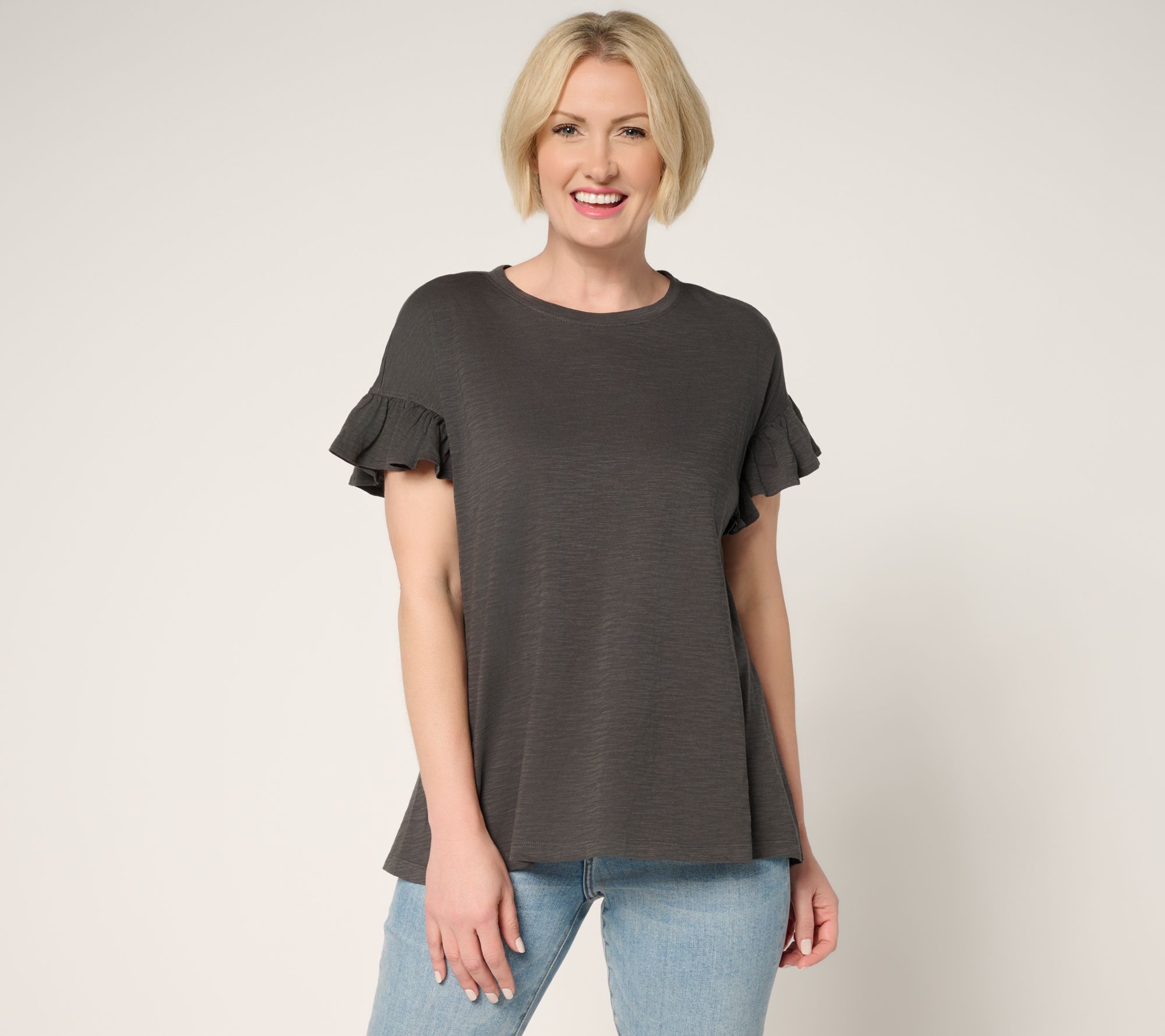 "As Is" LOGO by Lori Goldstein 100% Cotton Ruffle Sleeve Tee