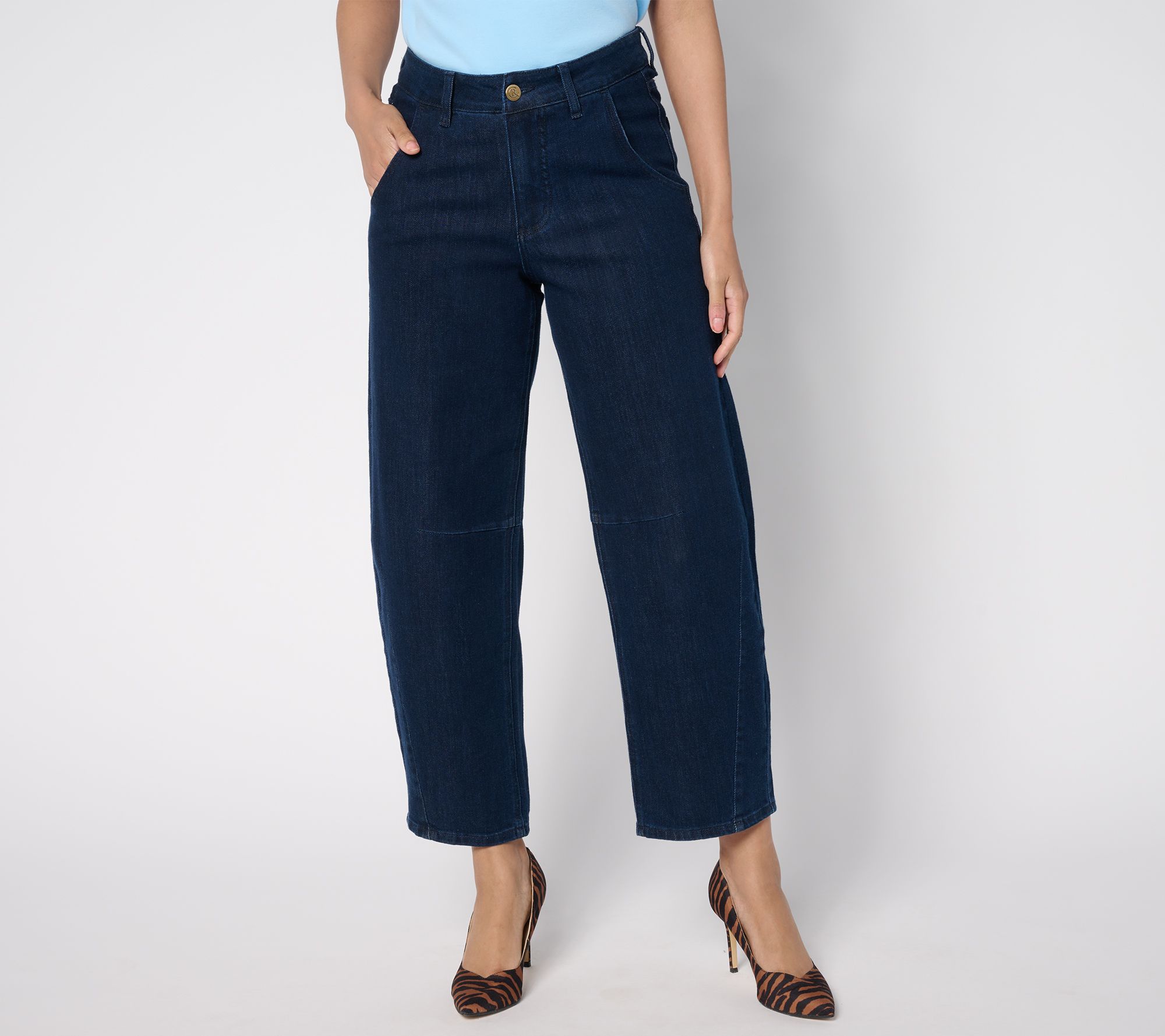 "As Is" Carla Rockmore Collection Pet Barrel Leg Jean- Indigo