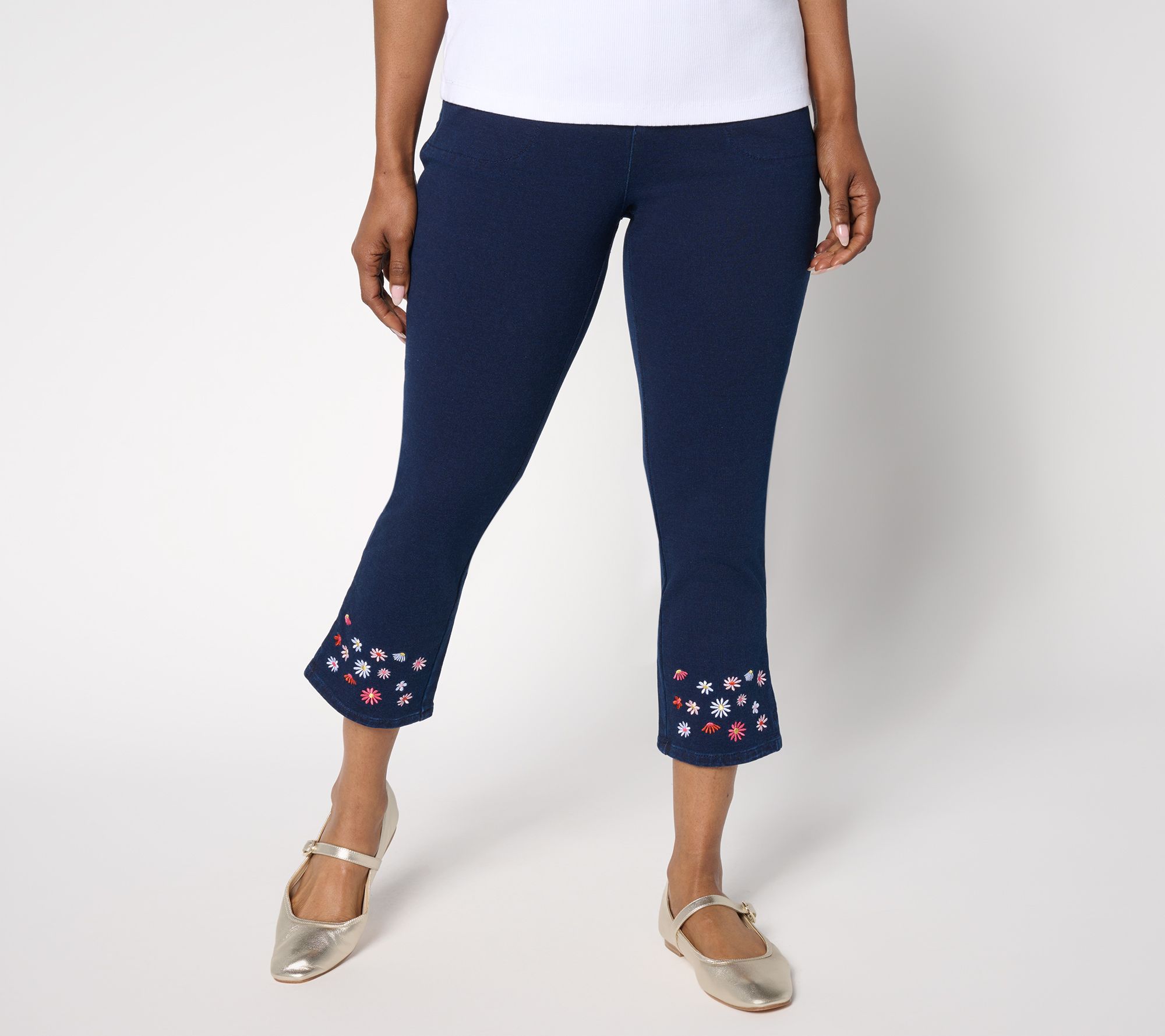 "As Is" Quacker Factory Reg DreamJeannes Wildflower Crop Pants
