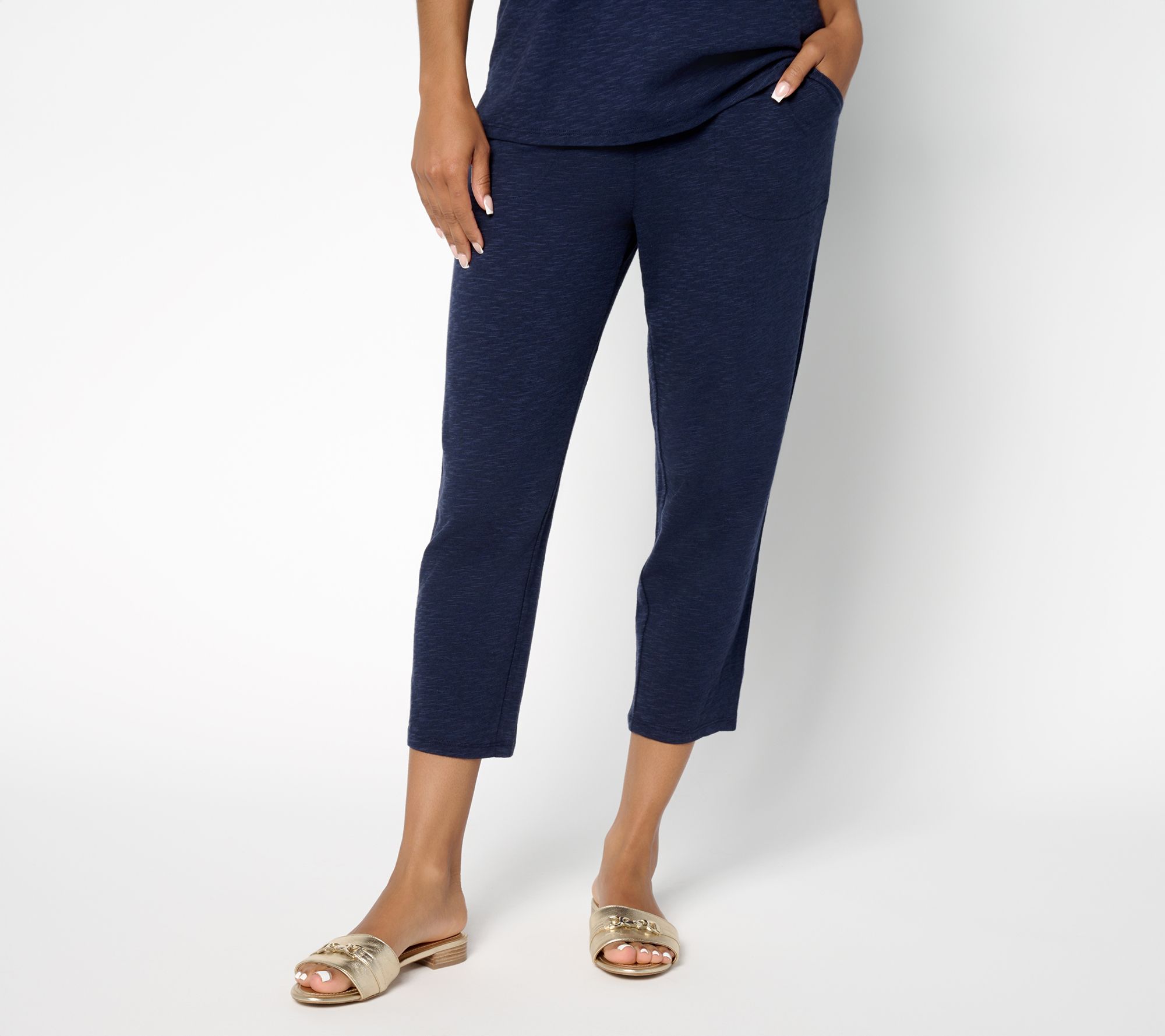 "As Is" Denim & Co. Petite Print or Solid Slim Straight Crop Pant