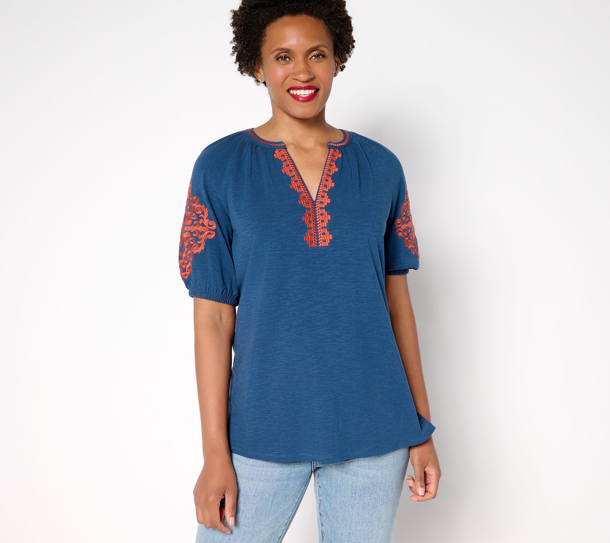 "As Is" Belle Boho by Kim Gravel Slub Knit Elbow Sleeve Top