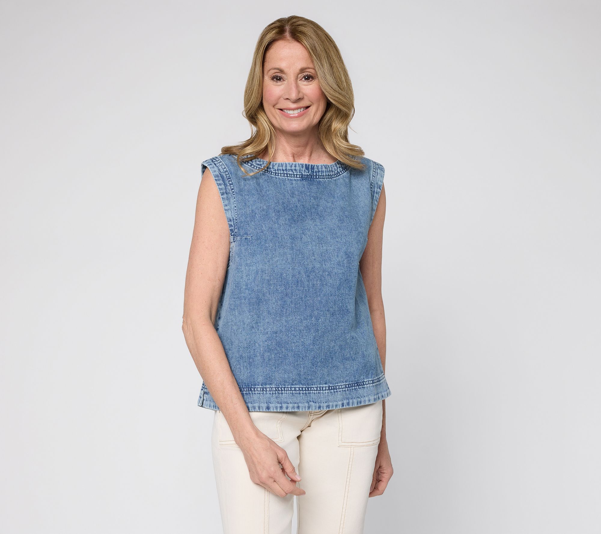 Me by Jennie Garth 100% Cotton Denim Tank Top with Back Pleat